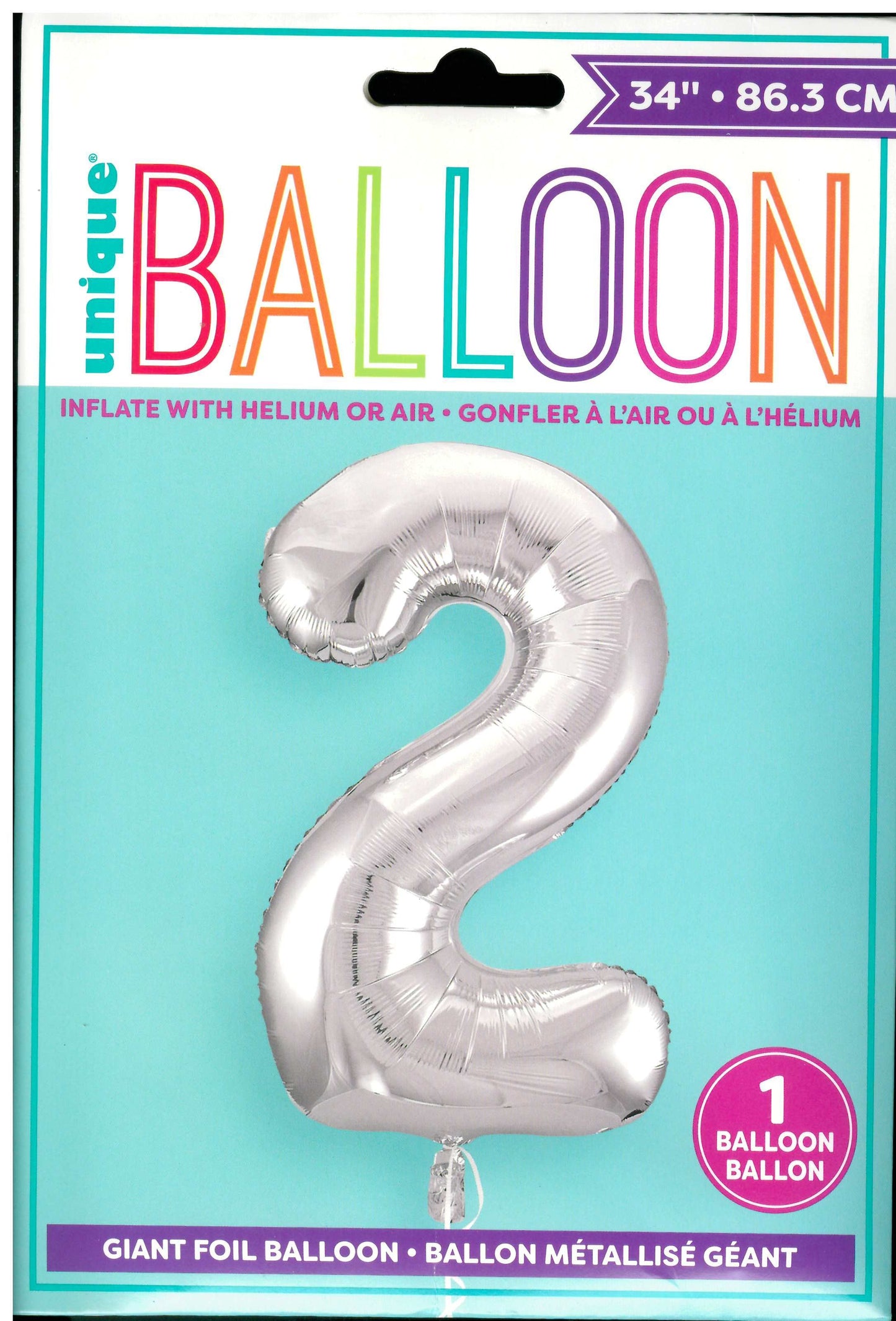 UNIQUE BIRTHDAY SILVER GLITZ NUMBER 2 ROUND FOIL BALLOON 34". UNI53822 \\\KD32712