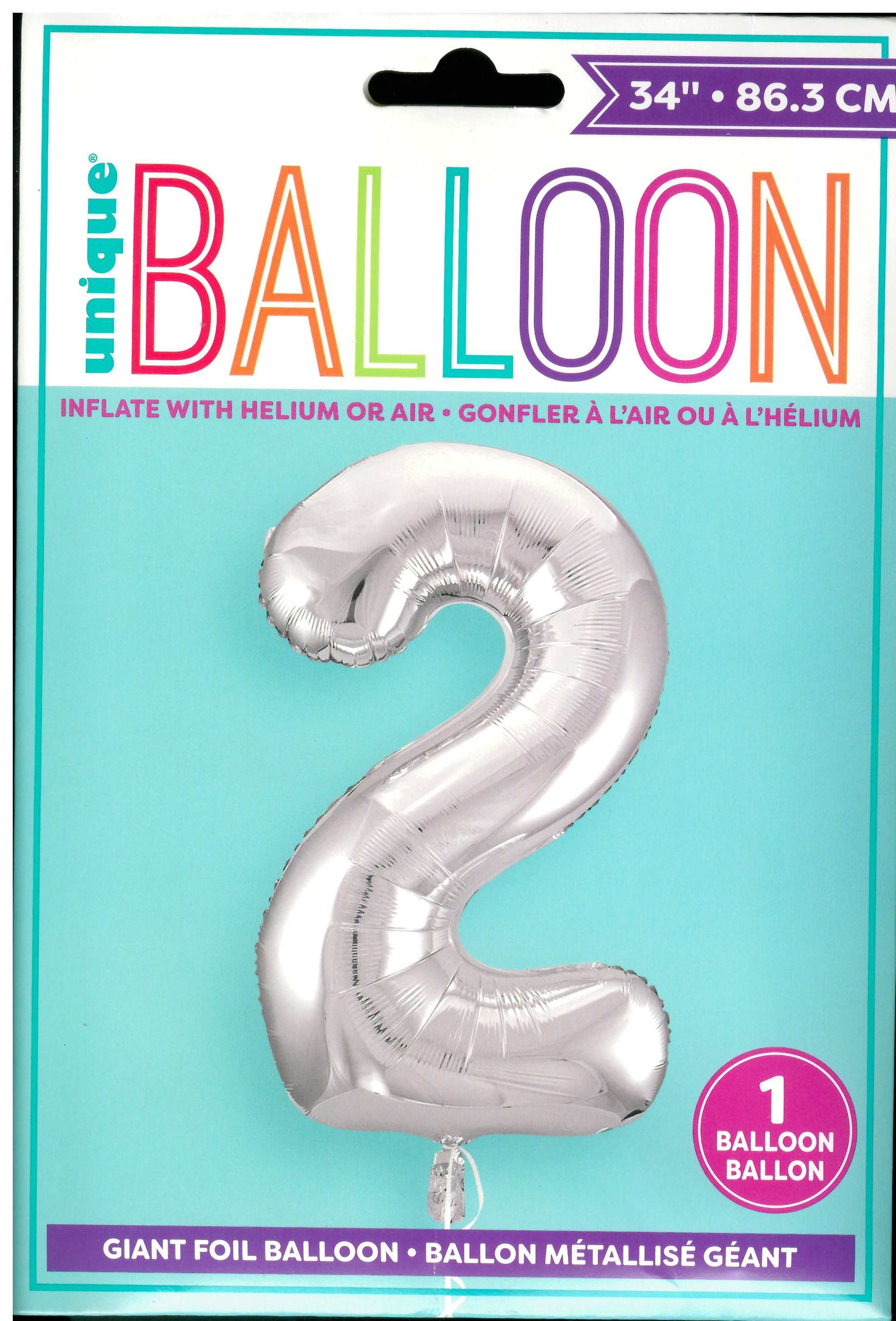 UNIQUE BIRTHDAY SILVER GLITZ NUMBER 2 ROUND FOIL BALLOON 34". UNI53822 \\\KD32712
