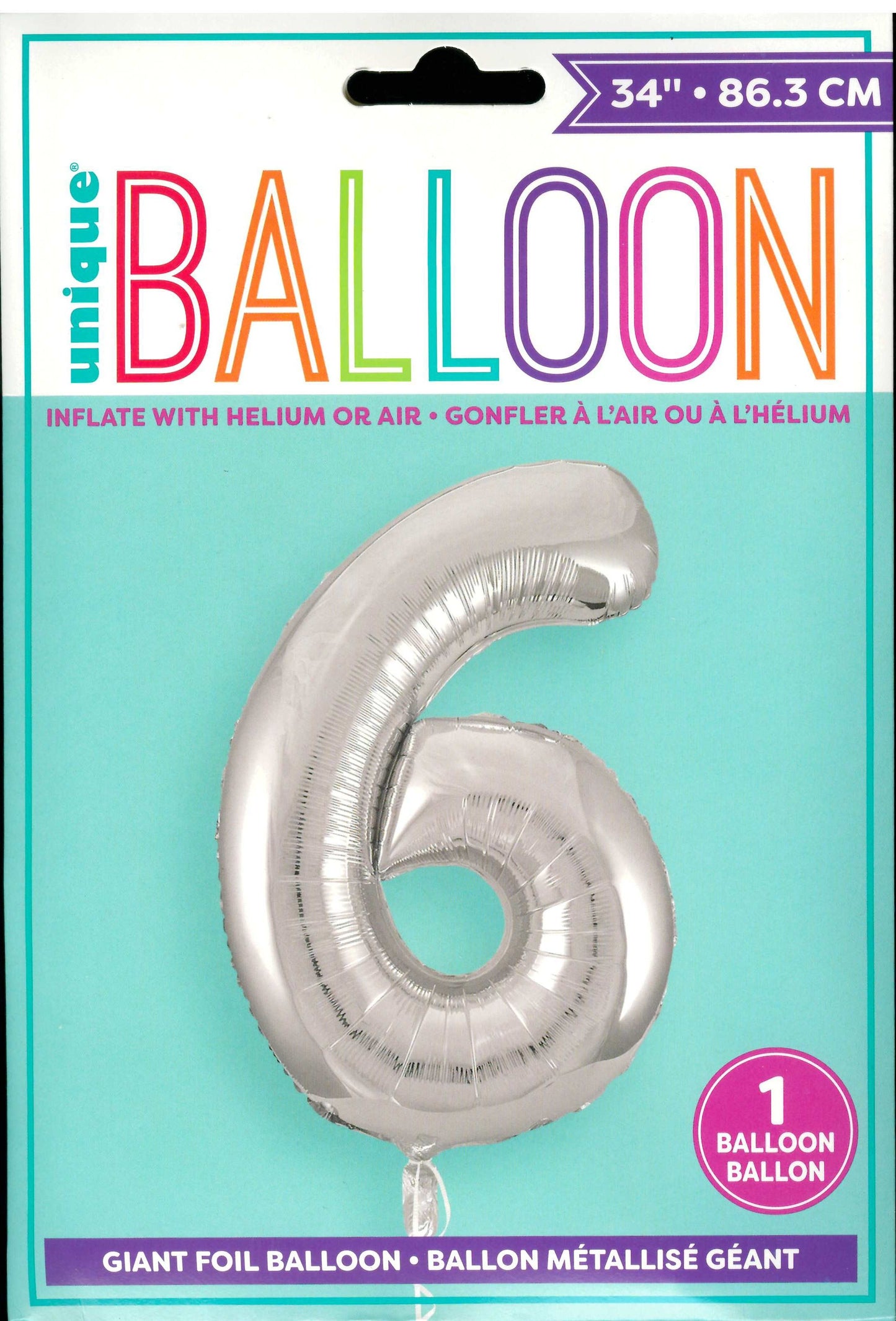 UNIQUE BIRTHDAY SILVER GLITZ NUMBER 6 ROUND FOIL BALLOON 34". UNI53826 \\\KD32717