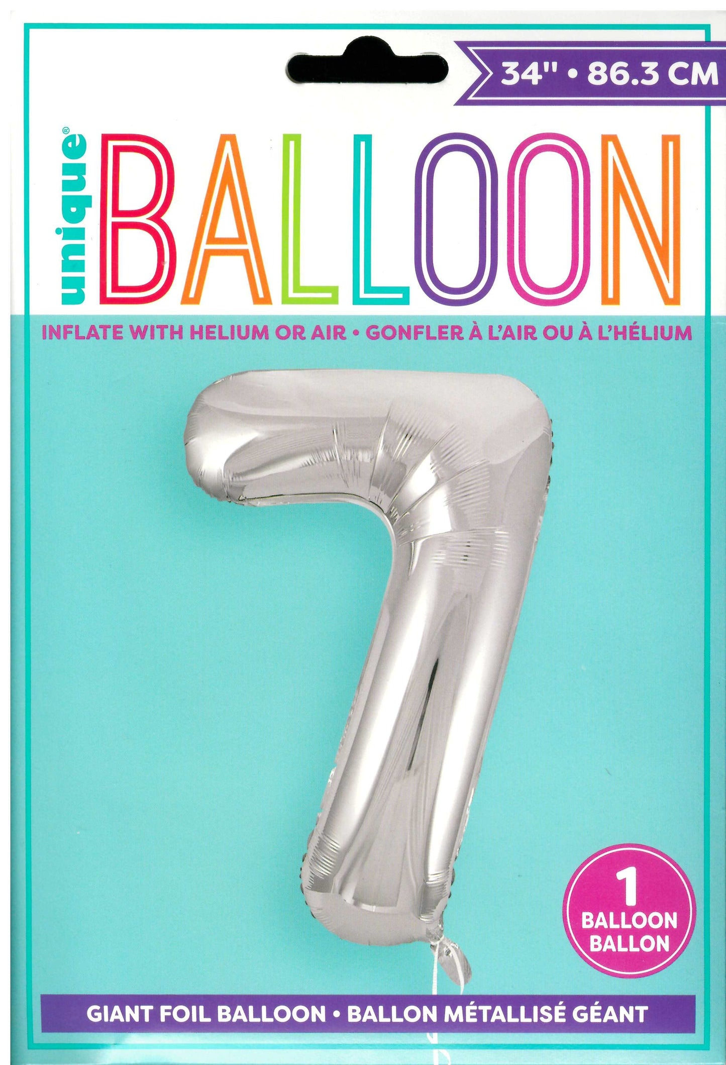 UNIQUE BIRTHDAY SILVER GLITZ NUMBER 7 ROUND FOIL BALLOON 34". UNI53827 \\\KD32718