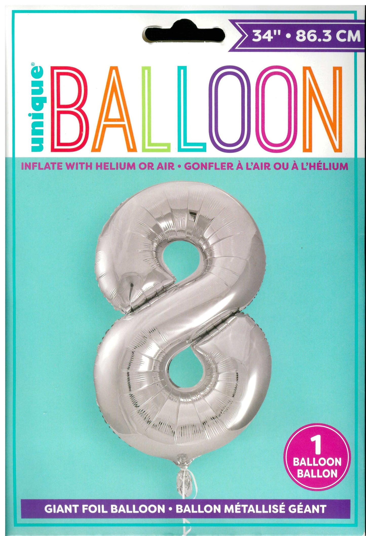 UNIQUE BIRTHDAY SILVER GLITZ NUMBER 8 ROUND FOIL BALLOON 34". UNI53828 \\\KD32719