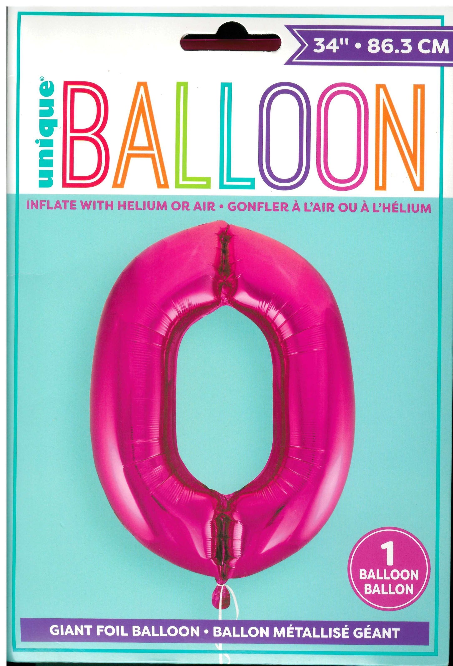 UNIQUE BIRTHDAY PINK GLITZ NUMBER 0 FOIL BALLOON 34". UNI55730 \\\KD32721