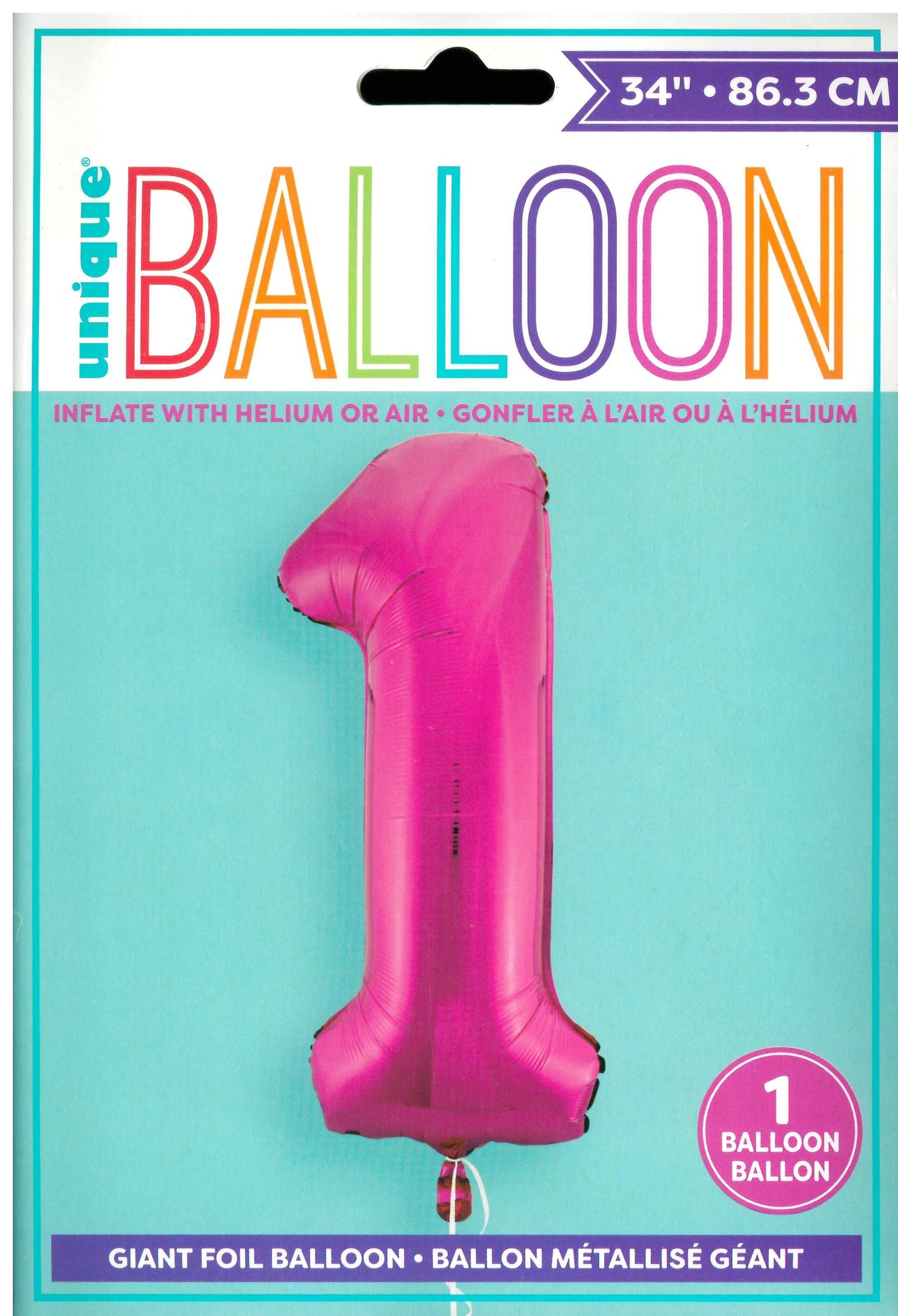 UNIQUE BIRTHDAY PINK GLITZ NUMBER 1 FOIL BALLOON 34". UNI55731 \\\KD32723