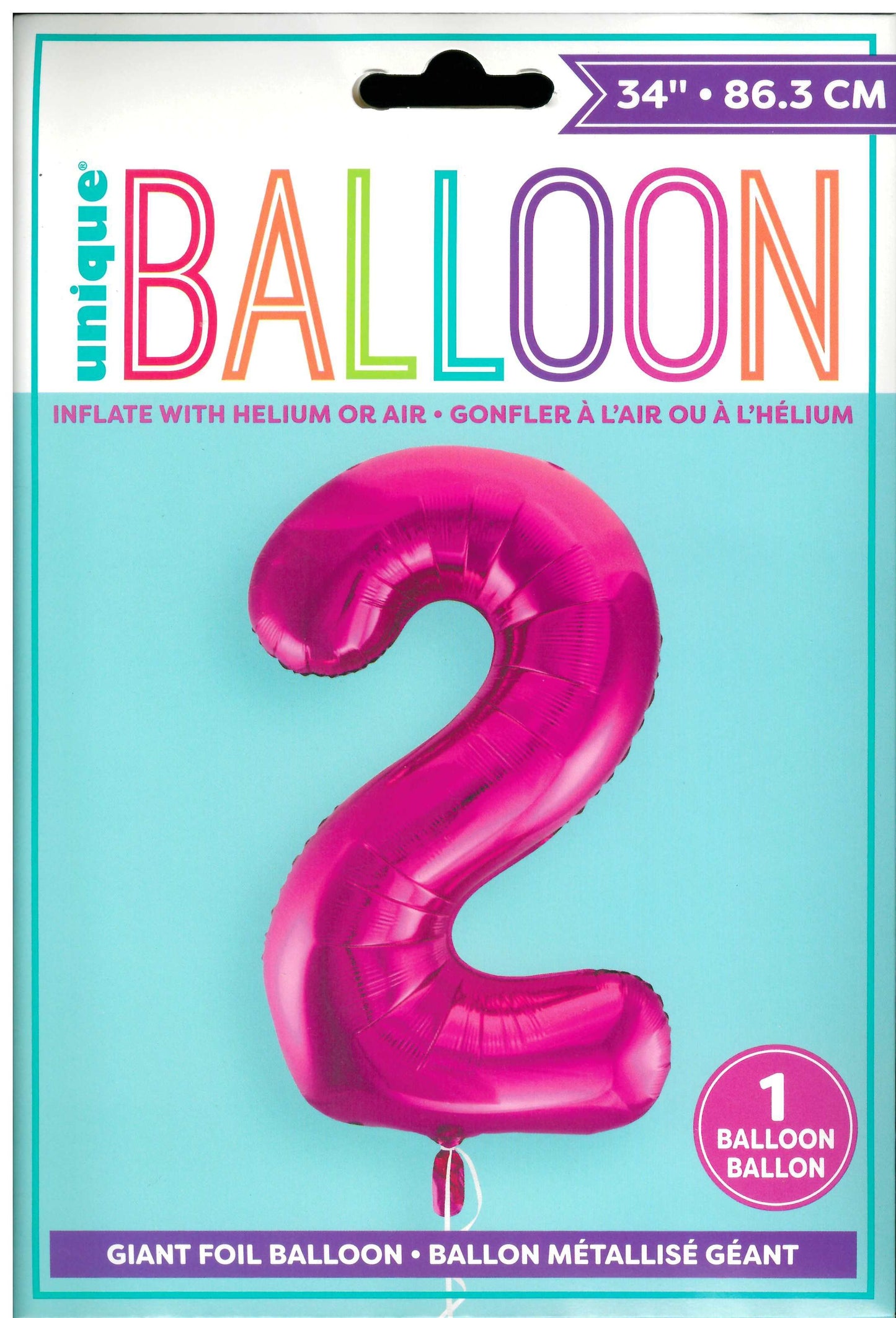 UNIQUE BIRTHDAY PINK GLITZ NUMBER 2 FOIL BALLOON 34". UNI55732 \\\KD32724