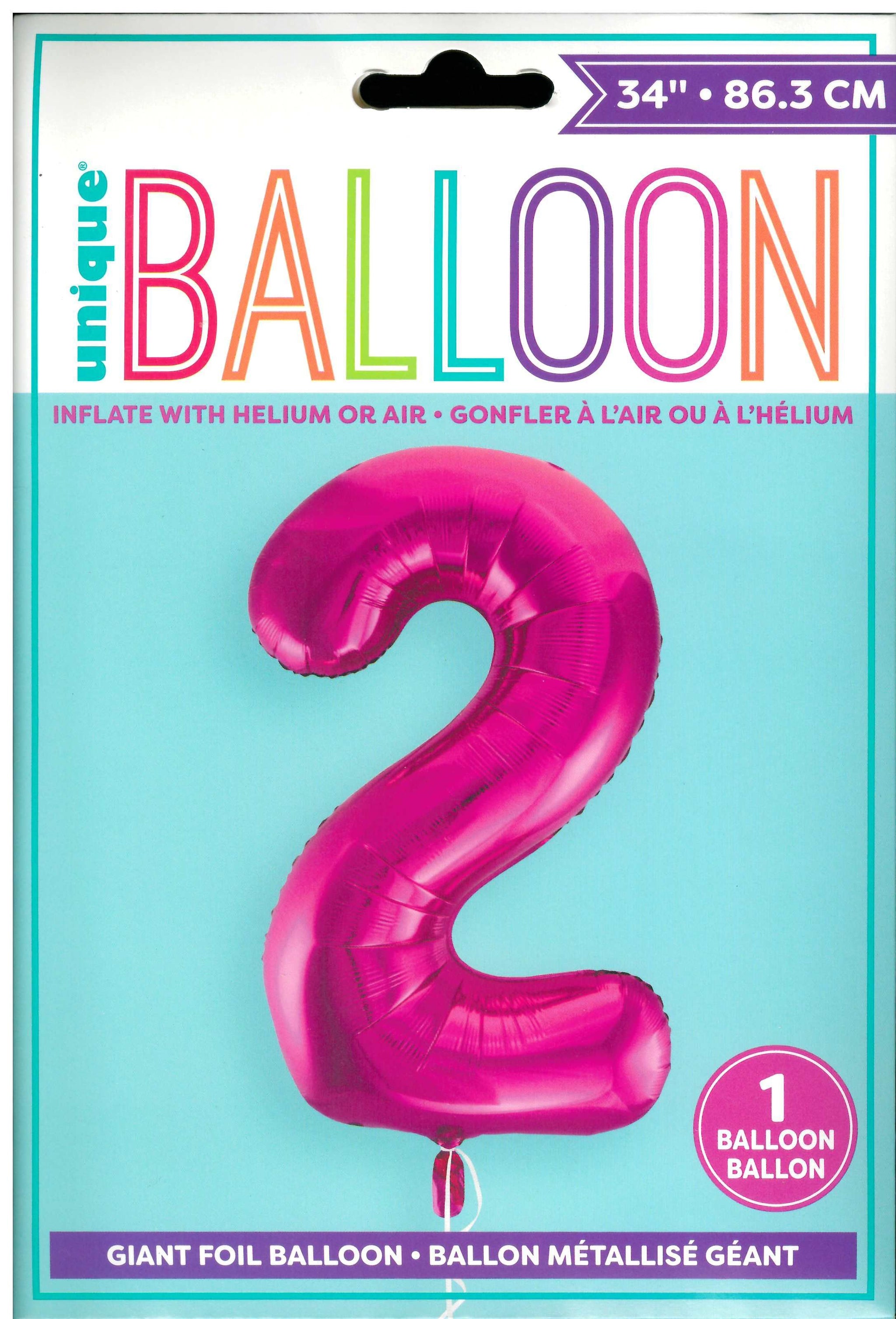 UNIQUE BIRTHDAY PINK GLITZ NUMBER 2 FOIL BALLOON 34". UNI55732 \\\KD32724