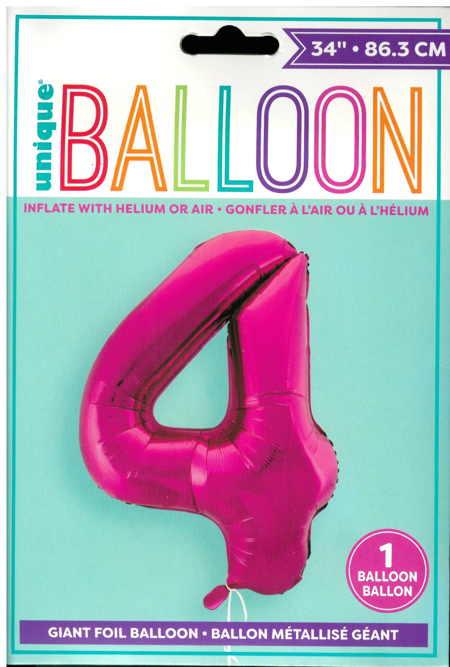 UNIQUE BIRTHDAY PINK GLITZ NUMBER 4 FOIL BALLOON 34". UNI55734 \\\KD32726