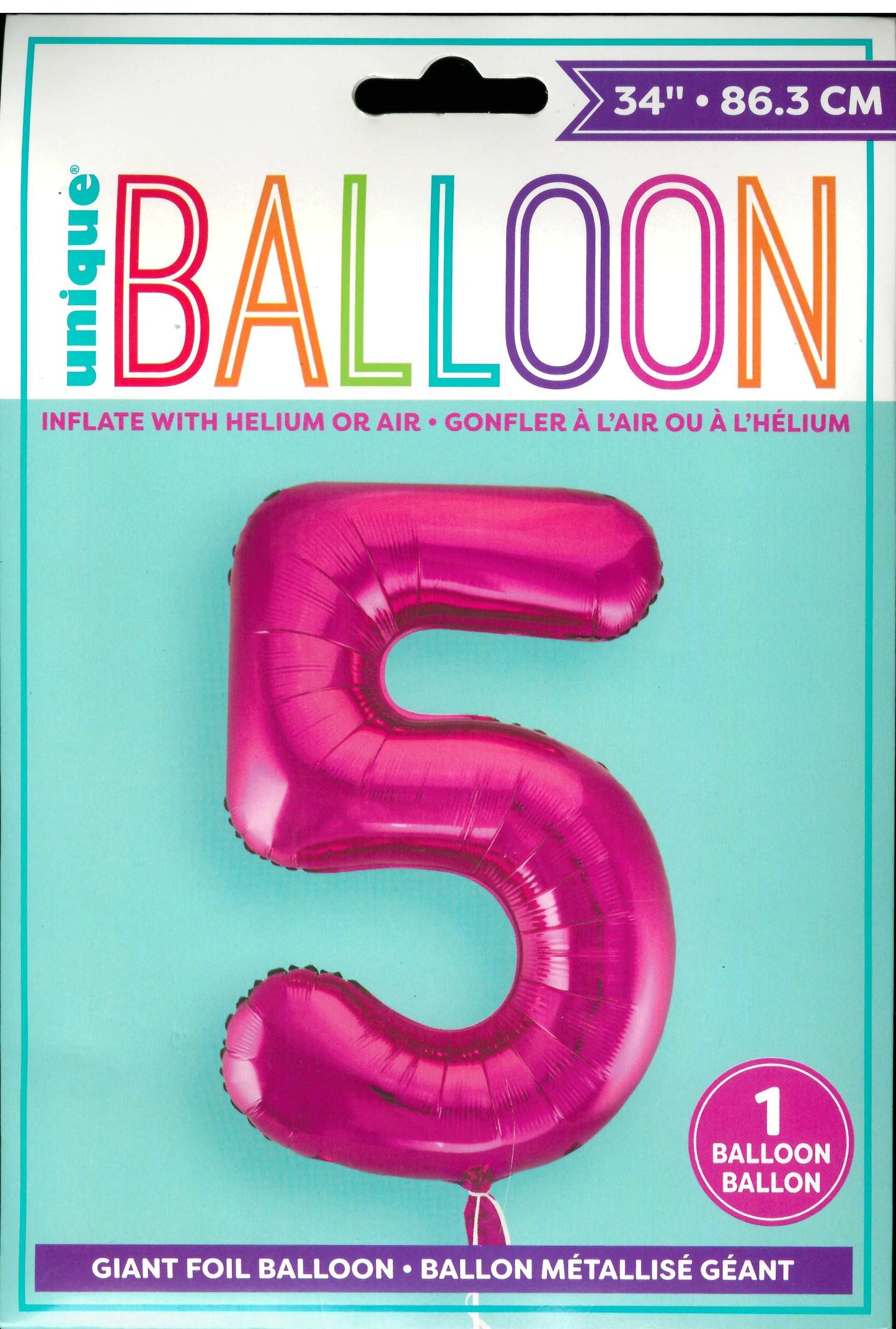 UNIQUE BIRTHDAY PINK GLITZ NUMBER 5 FOIL BALLOON 34". UNI55735 \\\KD32727