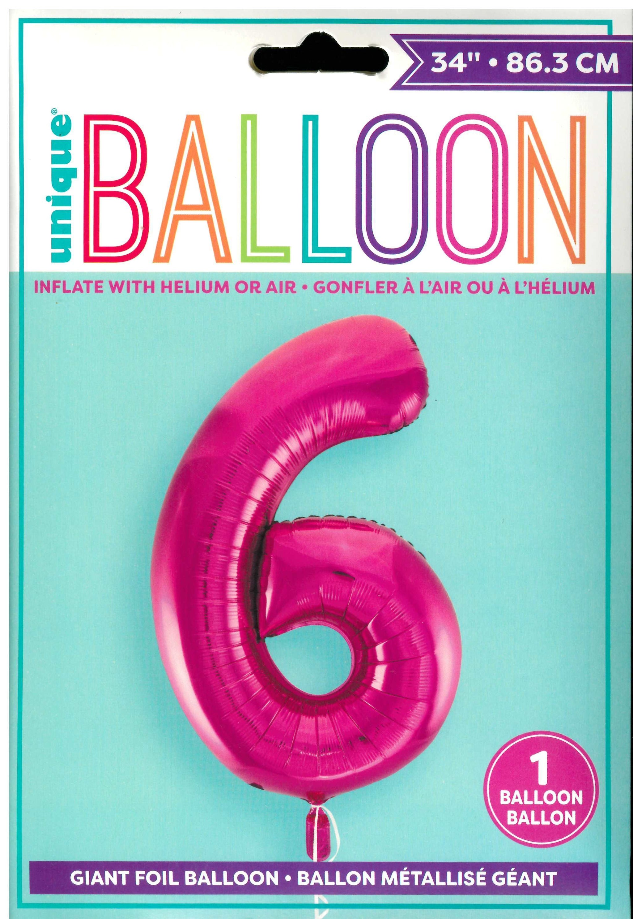 UNIQUE BIRTHDAY PINK GLITZ NUMBER 6 FOIL BALLOON 34". UNI55736 \\\KD32729
