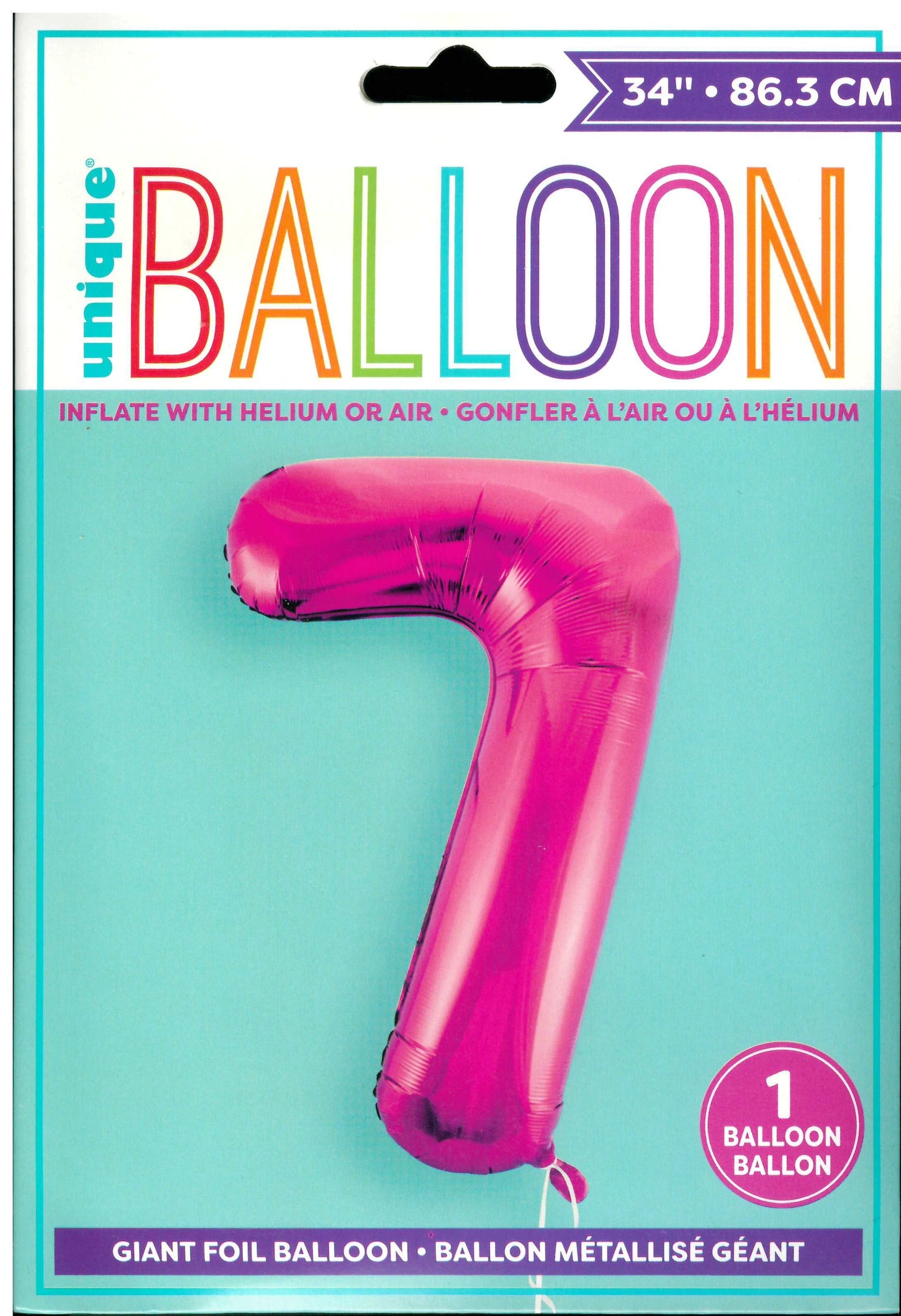 UNIQUE BIRTHDAY PINK GLITZ NUMBER 7 FOIL BALLOON 34". UNI55737 \\\KD32730