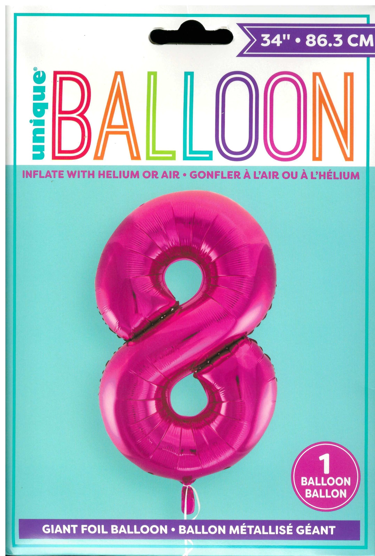UNIQUE BIRTHDAY PINK GLITZ NUMBER 8 FOIL BALLOON 34". UNI55738 \\\KD32731
