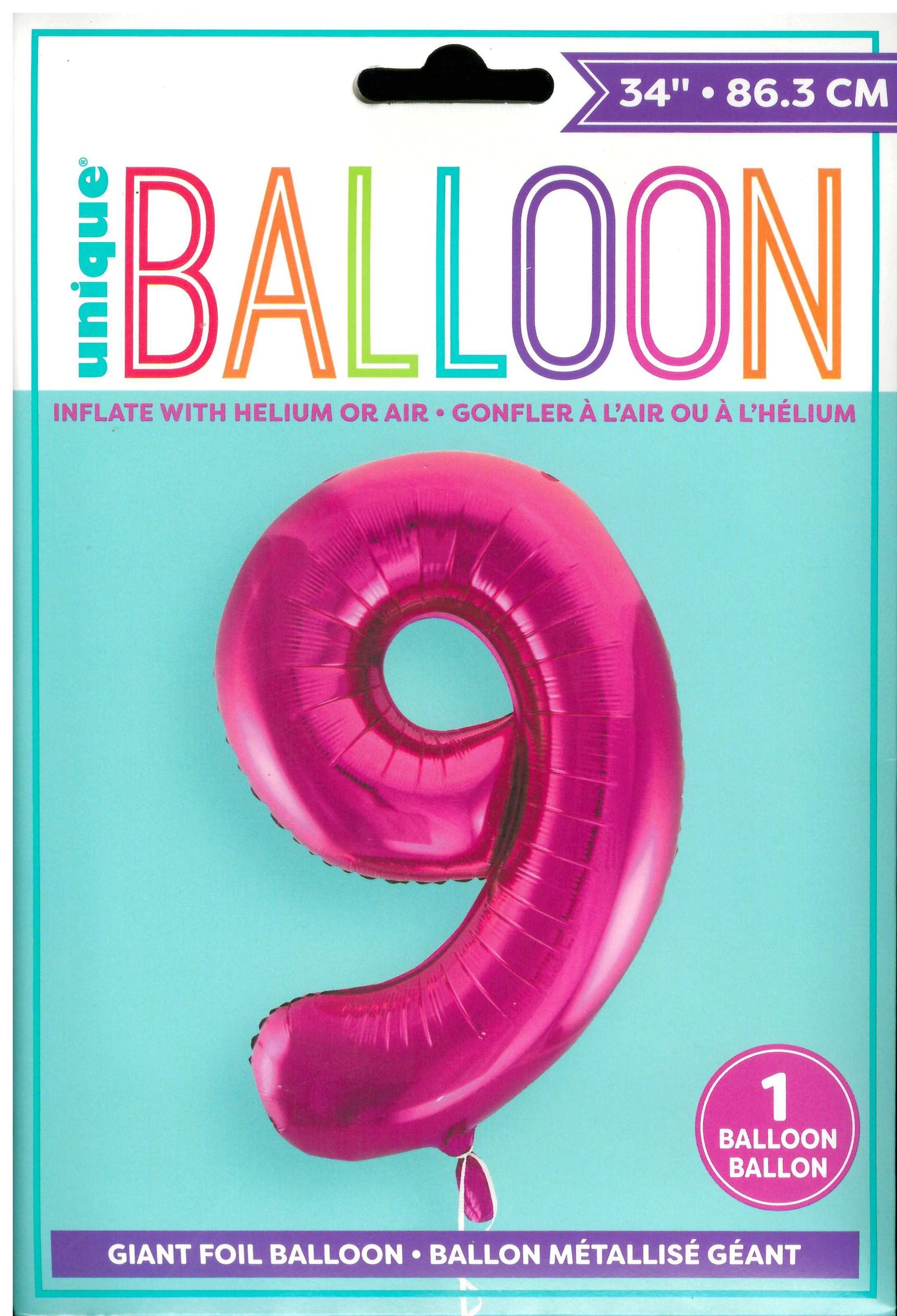 UNIQUE BIRTHDAY PINK GLITZ NUMBER 9 FOIL BALLOON 34". UNI55739 \\\KD32732