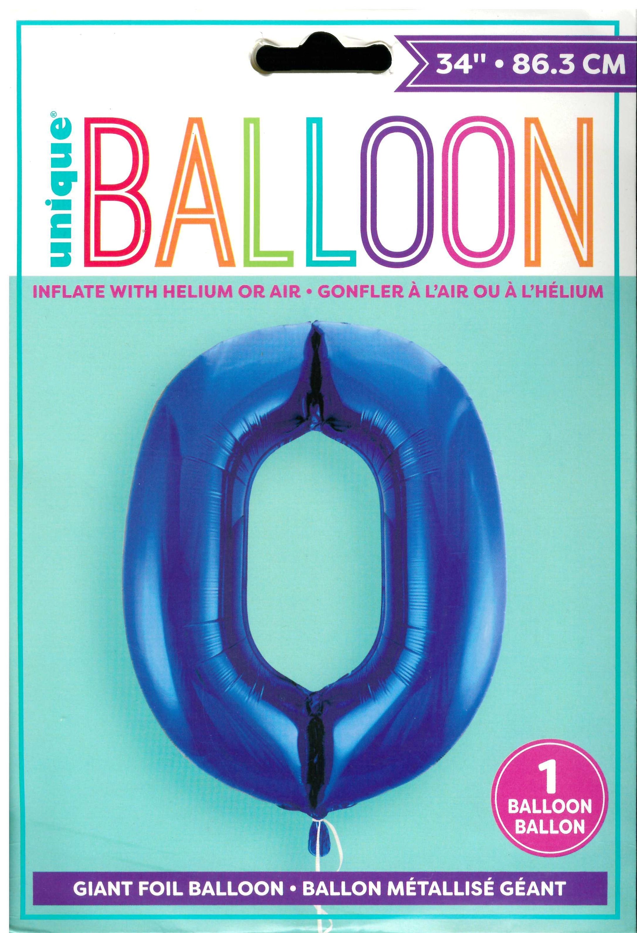 UNIQUE BIRTHDAY BLUE GLITZ NUMBER 0 FOIL BALLOON 34". UNI55740 \\\KD32733