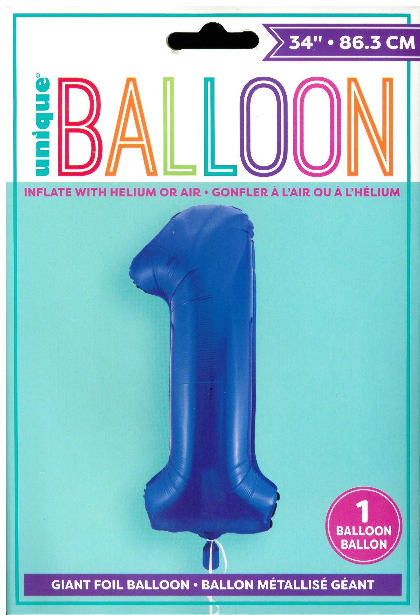 UNIQUE BIRTHDAY BLUE GLITZ NUMBER 1 FOIL BALLOON 34". UNI55741 \\\KD32734