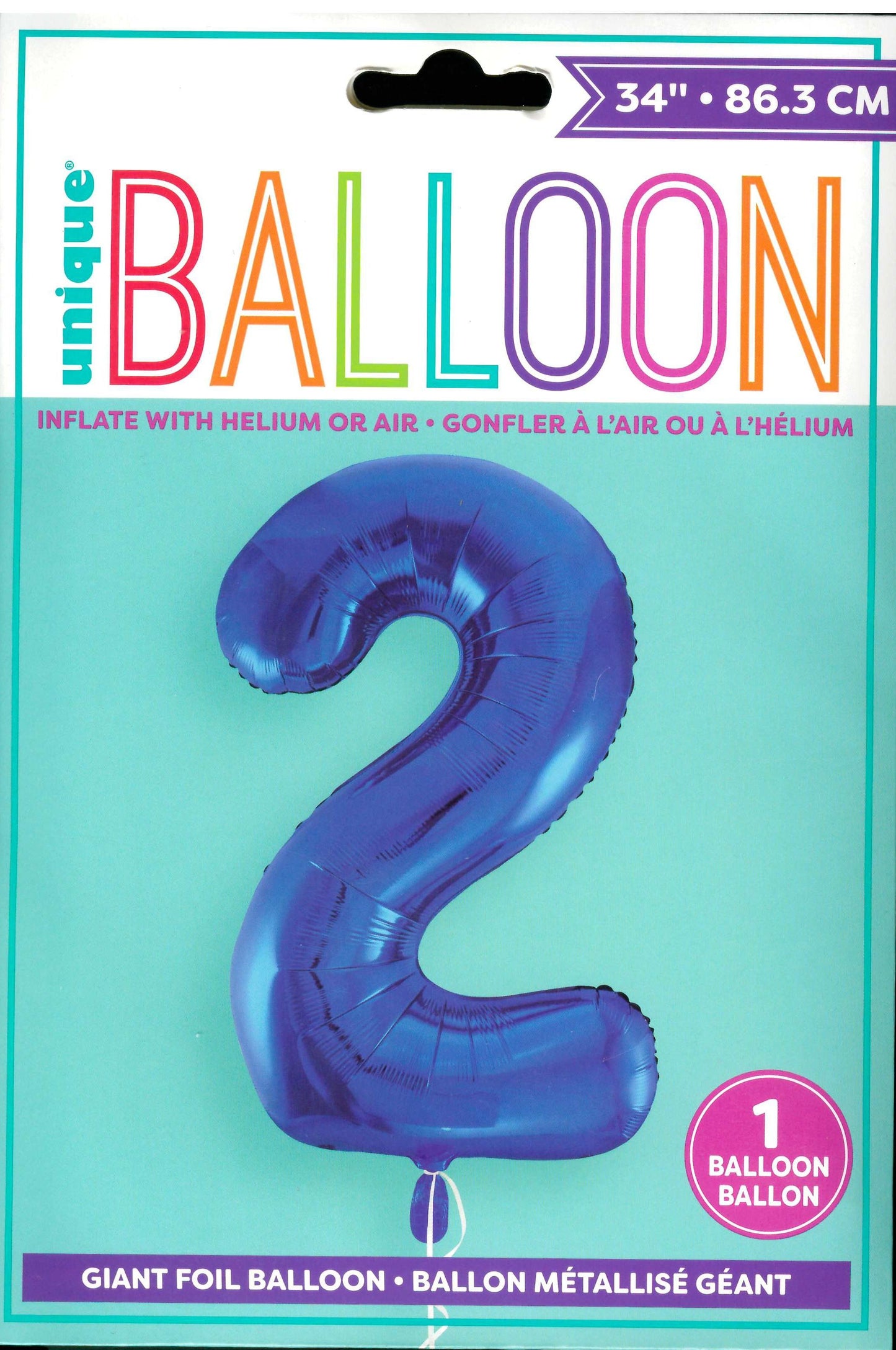 UNIQUE BIRTHDAY BLUE GLITZ NUMBER 2 FOIL BALLOON 34". UNI55742 \\\KD32735