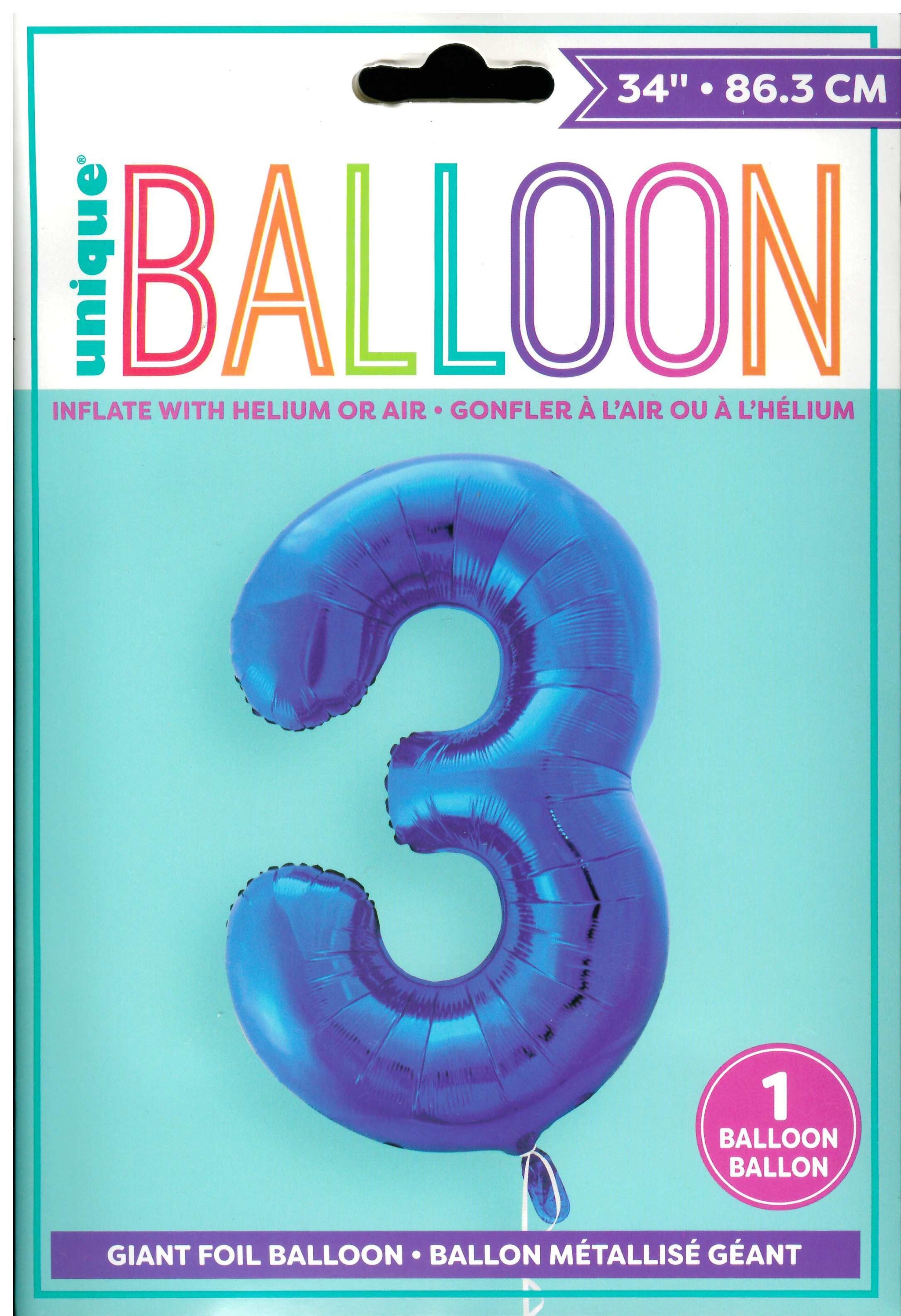 UNIQUE BIRTHDAY BLUE GLITZ NUMBER 3 FOIL BALLOON 34". UNI55743 \\\KD32736