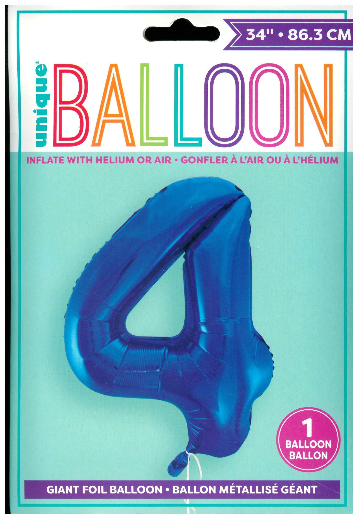 UNIQUE BIRTHDAY BLUE GLITZ NUMBER 4 FOIL BALLOON 34". UNI55744 \\\KD32737