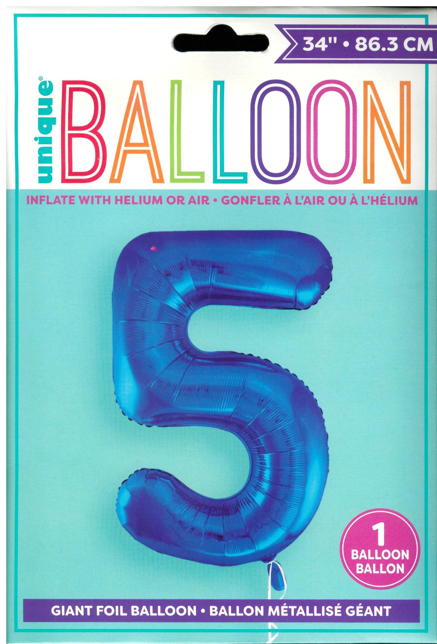 UNIQUE BIRTHDAY BLUE GLITZ NUMBER 5 FOIL BALLOON 34". UNI55745 \\\KD32738