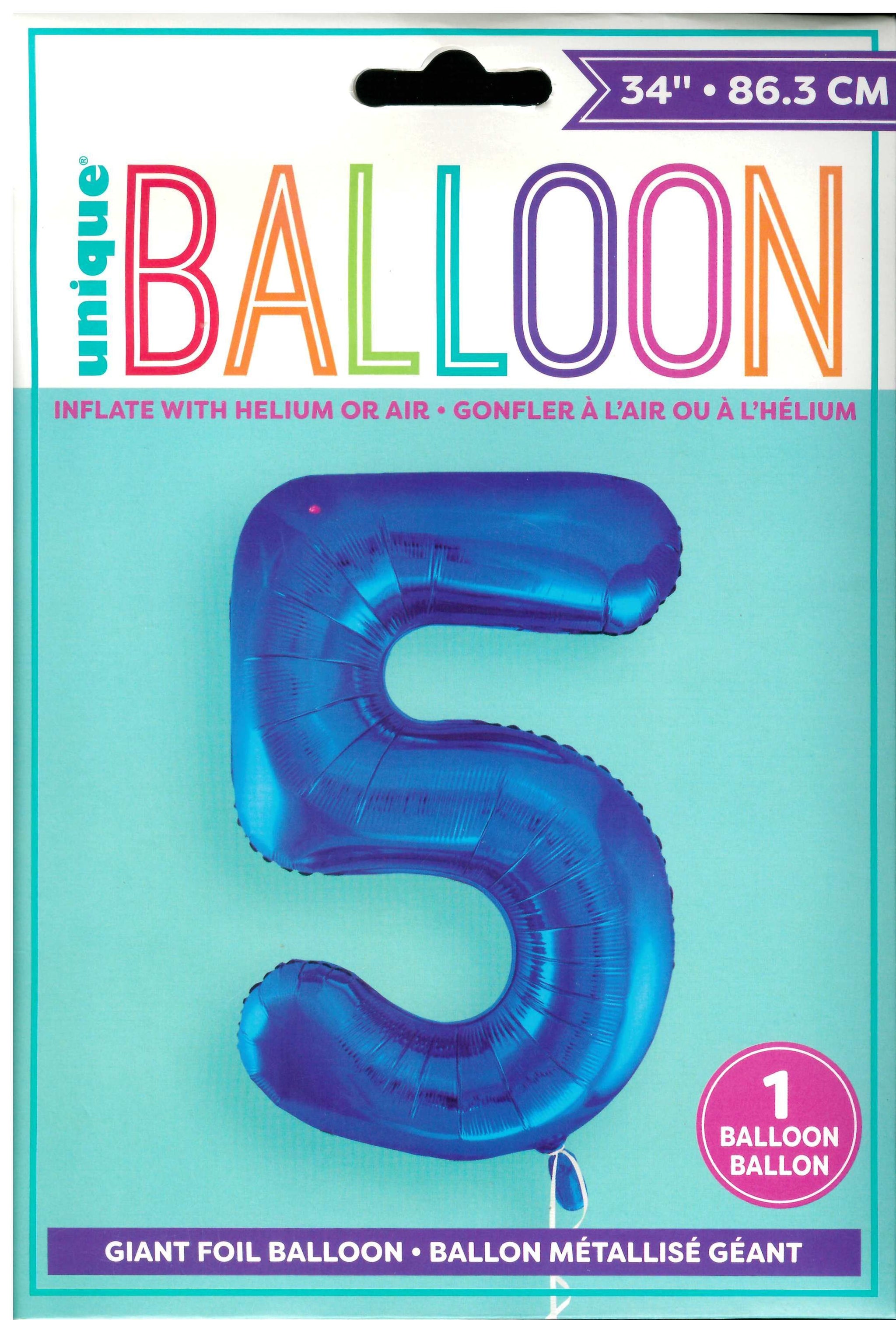UNIQUE BIRTHDAY BLUE GLITZ NUMBER 5 FOIL BALLOON 34". UNI55745 \\\KD32738