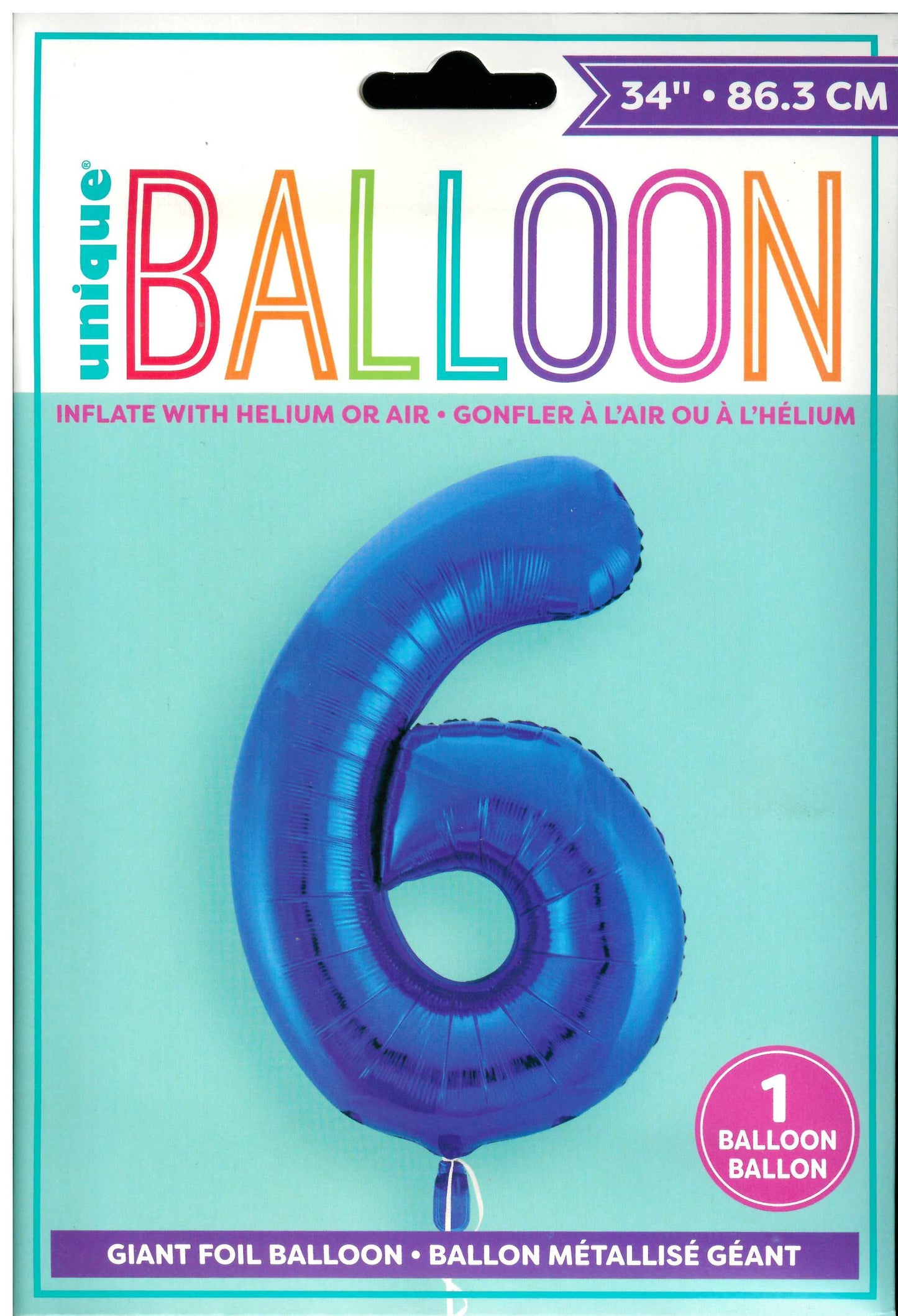 UNIQUE BIRTHDAY BLUE GLITZ NUMBER 6 FOIL BALLOON 34". UNI55746 \\\KD32739