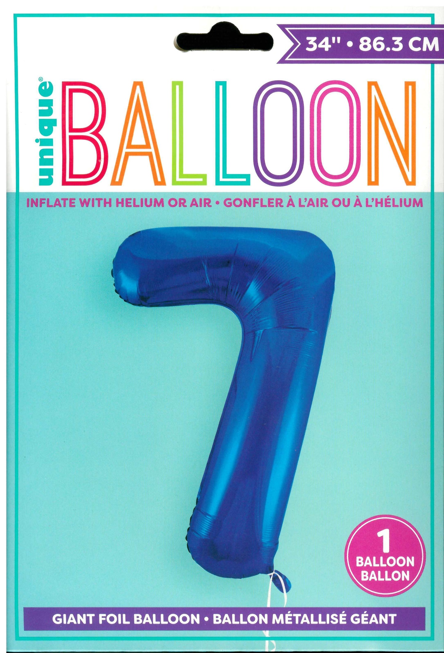 UNIQUE BIRTHDAY BLUE GLITZ NUMBER 7 FOIL BALLOON 34". UNI55747 \\\KD32740