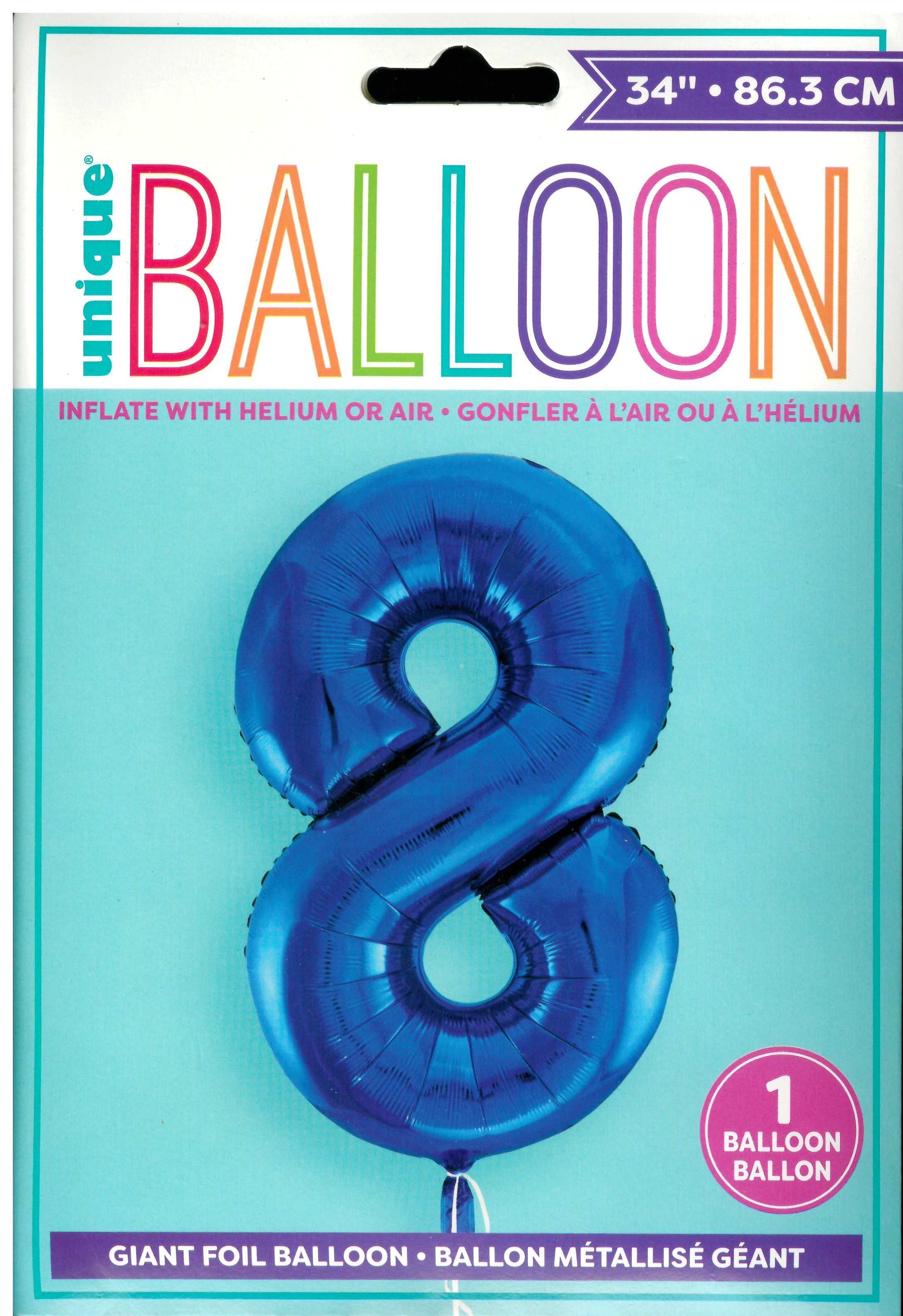 UNIQUE BIRTHDAY BLUE GLITZ NUMBER 8 FOIL BALLOON 34". UNI55748 \\\KD32741