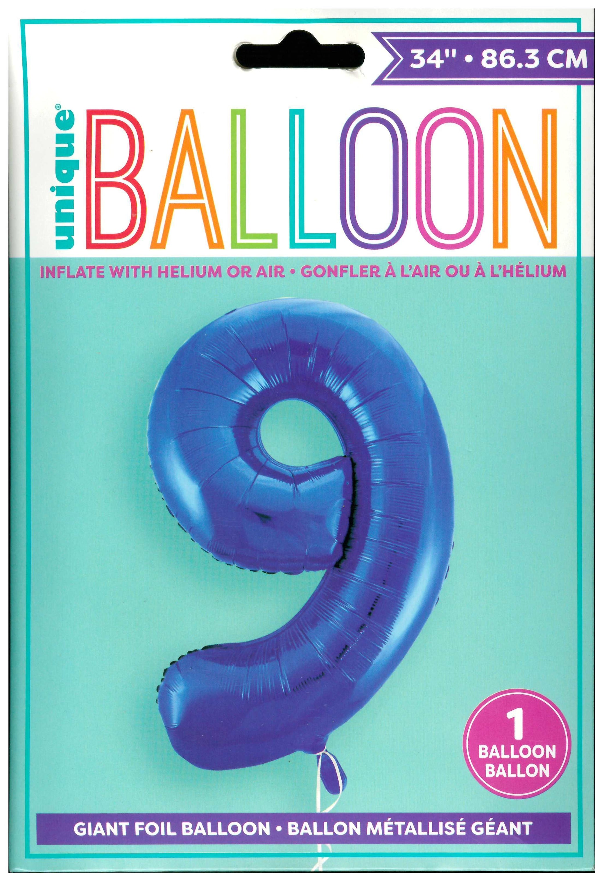 UNIQUE BIRTHDAY BLUE GLITZ NUMBER 9 FOIL BALLOON 34". UNI55749 \\\KD32743