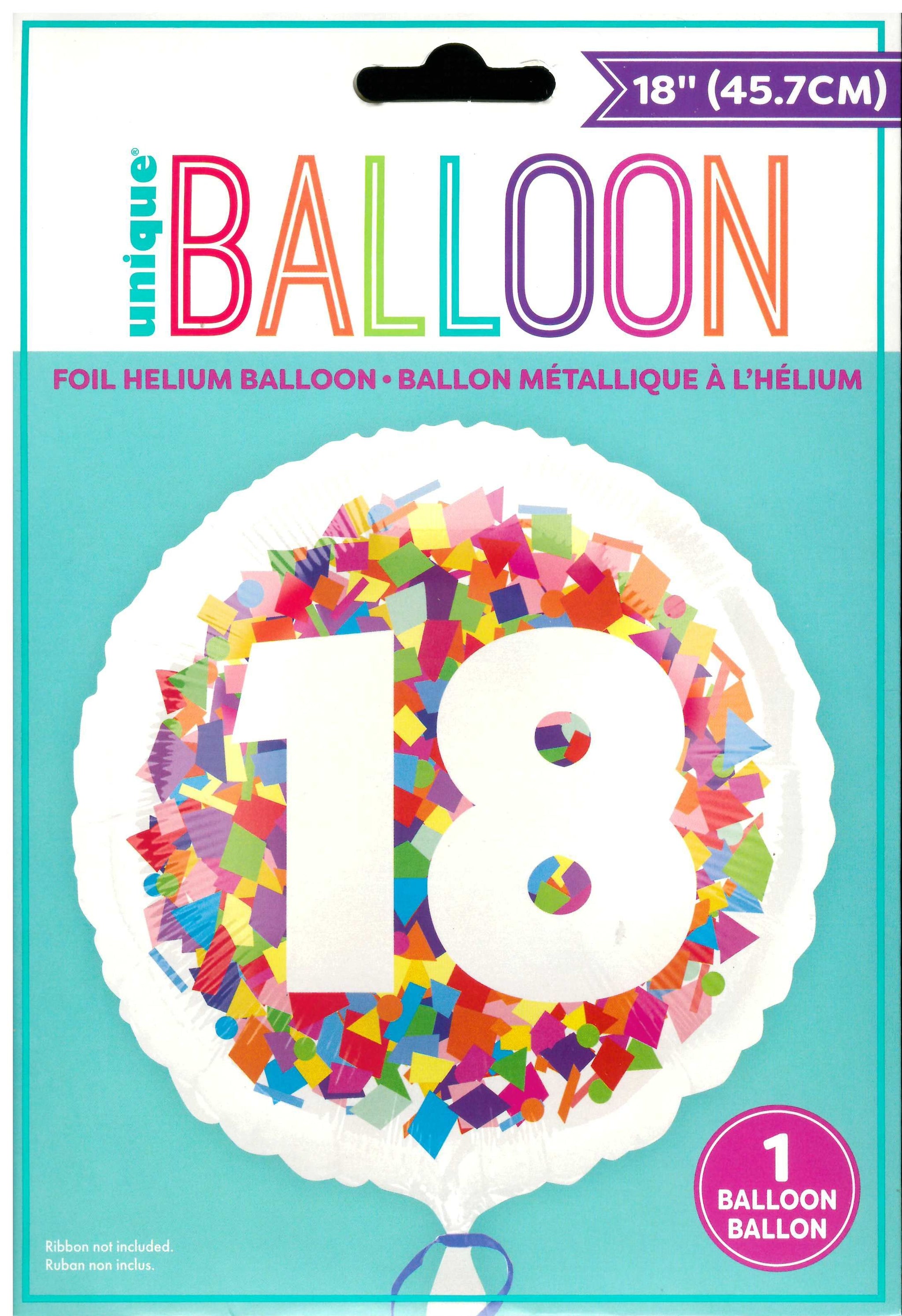 UNIQUE BRIGHT CONFETTI NUMBER 18 ROUND FOIL BALLOON 18". UNI85860 \\\KD32747