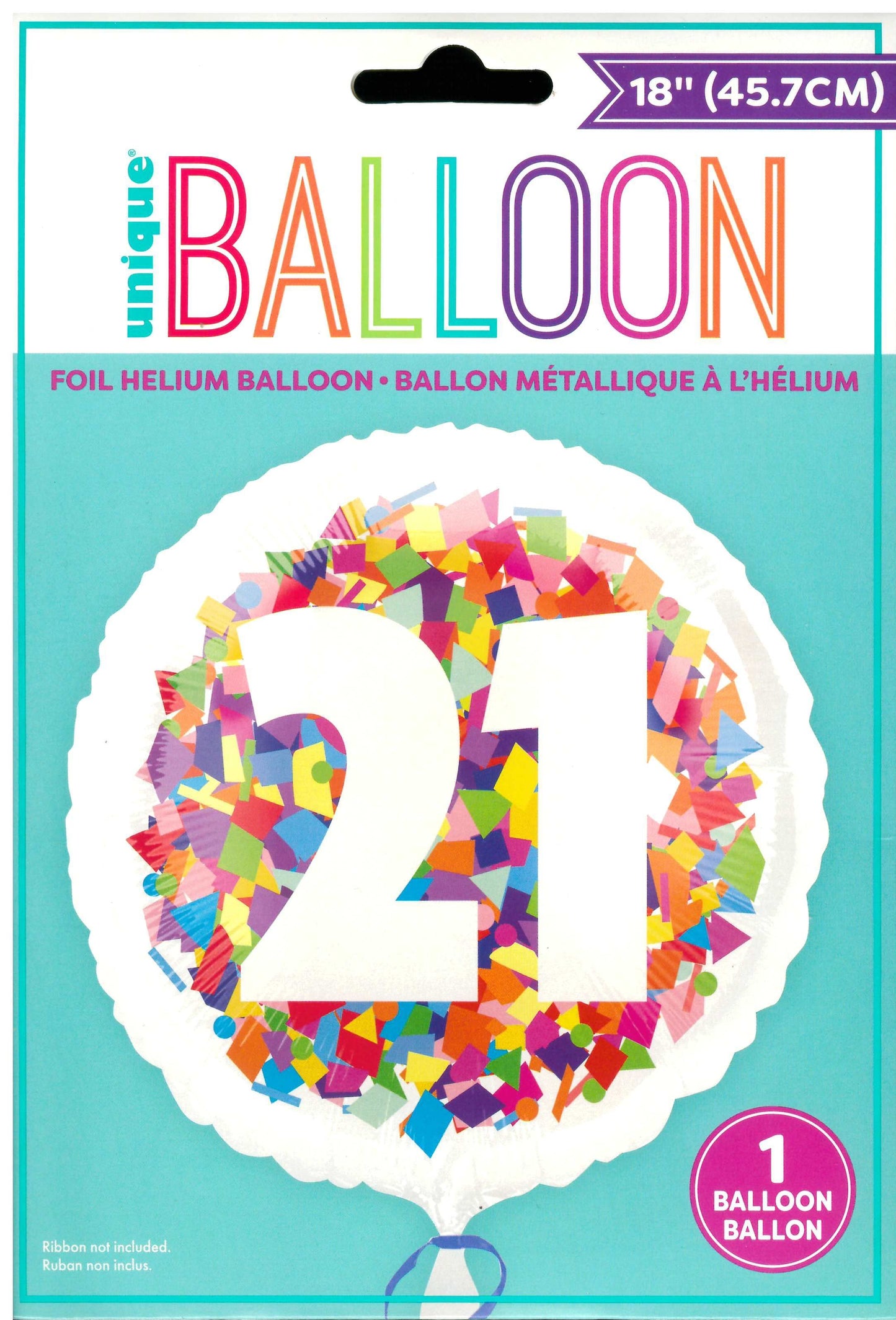 UNIQUE BRIGHT CONFETTI NUMBER 21 ROUND FOIL BALLOON 18". UNI85861 \\\KD32748