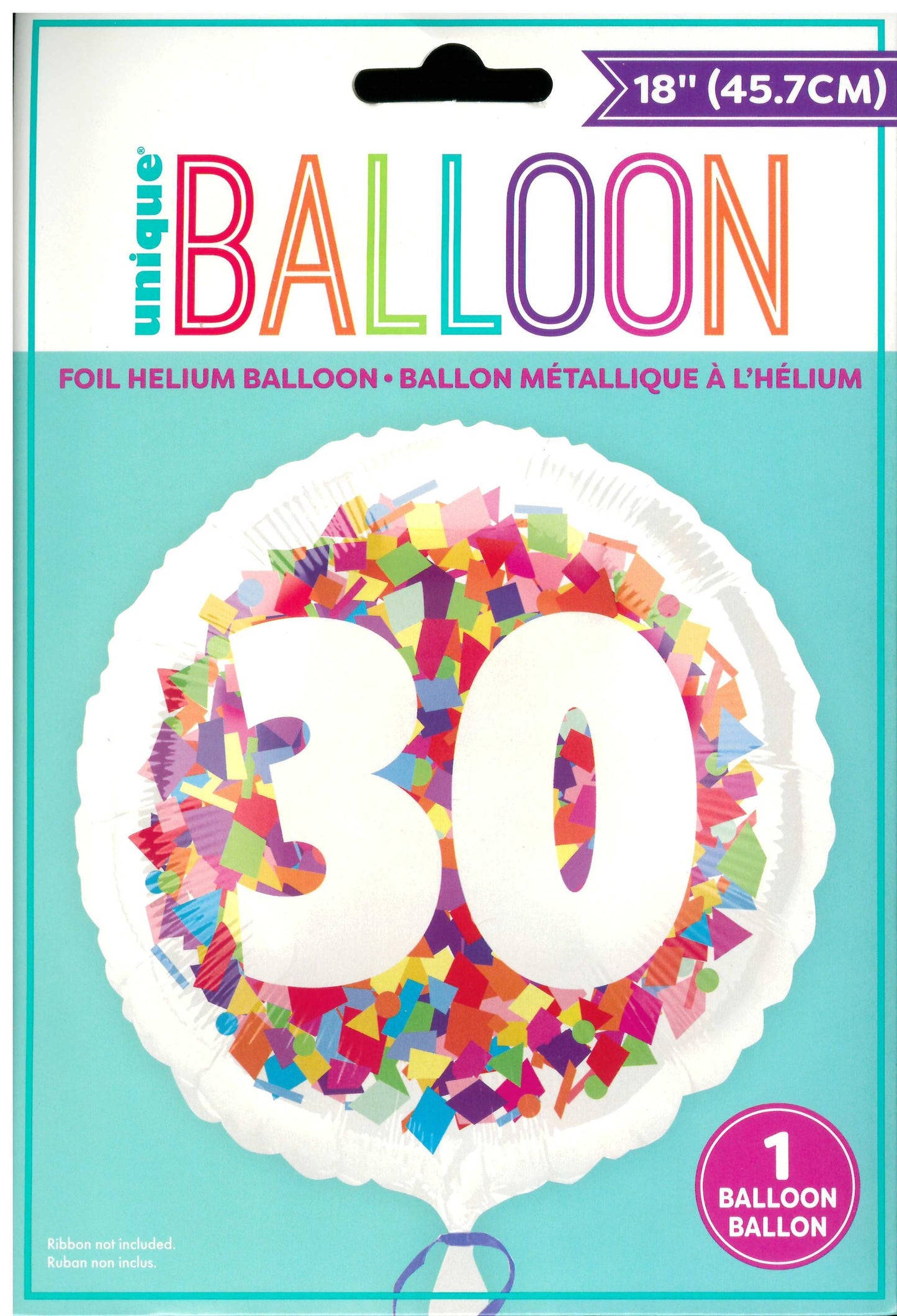 UNIQUE BRIGHT CONFETTI NUMBER 30 ROUND FOIL BALLOON 18". UNI85862 \\\KD32749