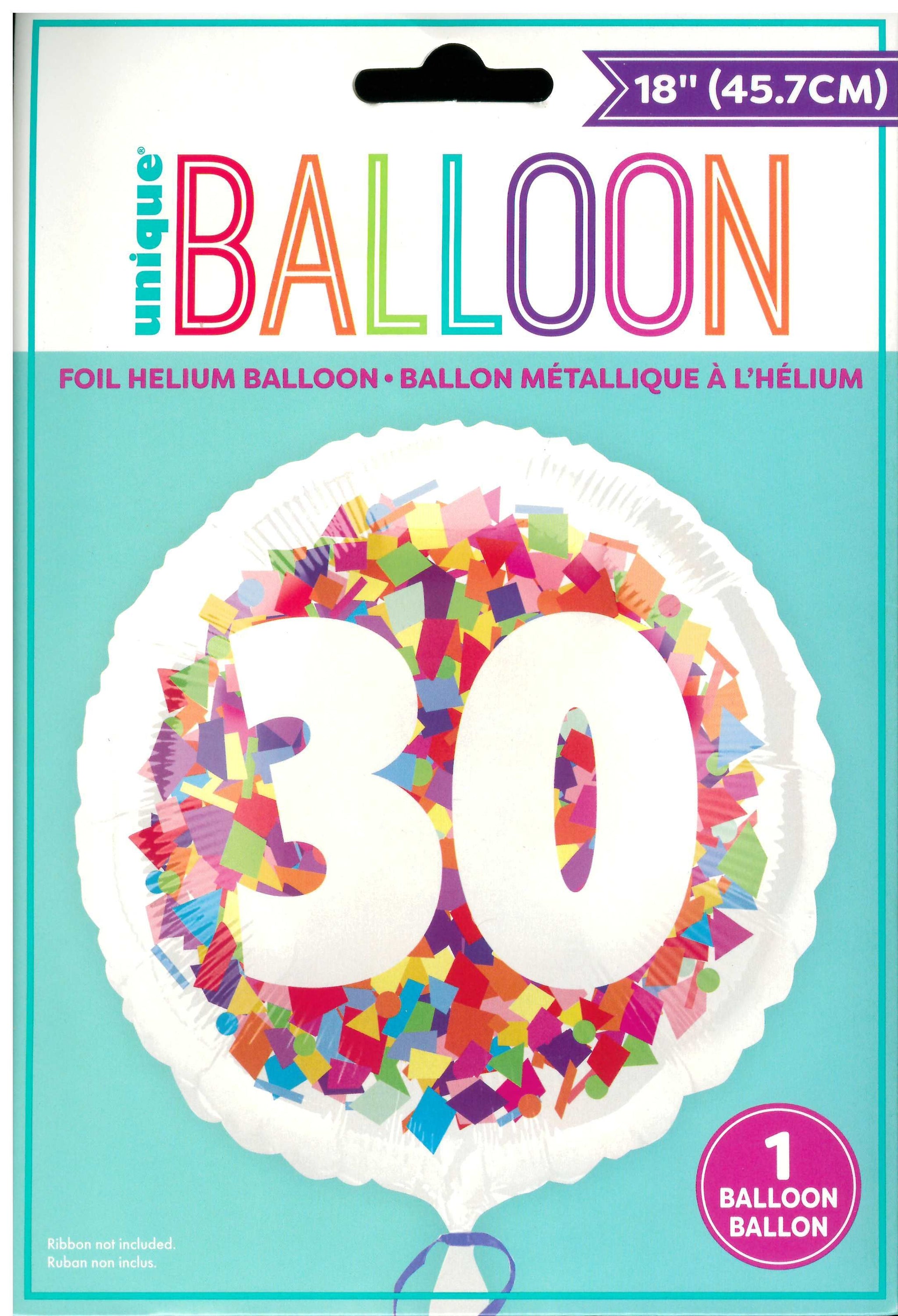 UNIQUE BRIGHT CONFETTI NUMBER 30 ROUND FOIL BALLOON 18". UNI85862 \\\KD32749