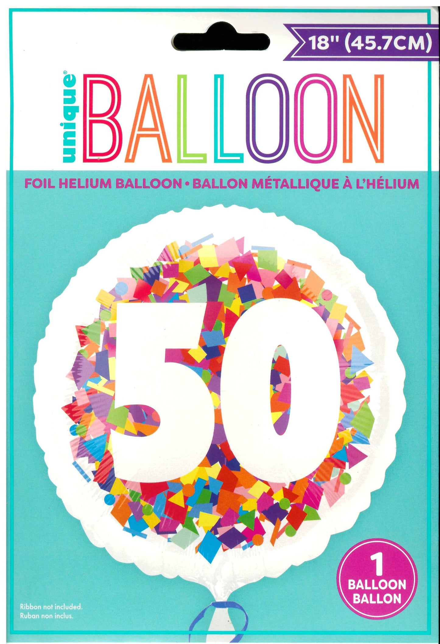 UNIQUE BRIGHT CONFETTI NUMBER 50 ROUND FOIL BALLOON 18". UNI85864 \\\KD32751