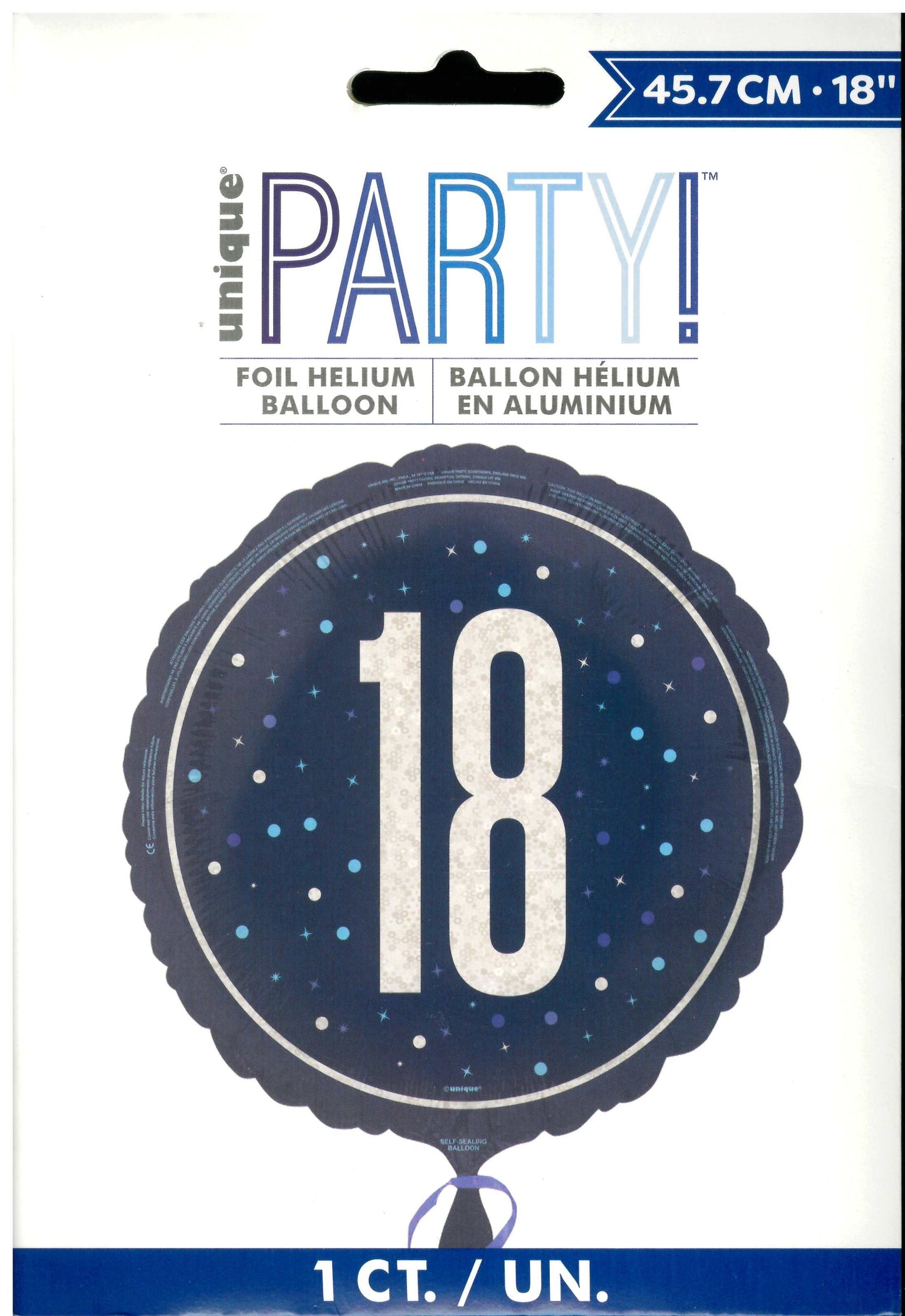 UNIQUE GLITZ BLUE NUMBER 18 ROUND FOIL BALLOON 18". UNI88086 \\\KD32753