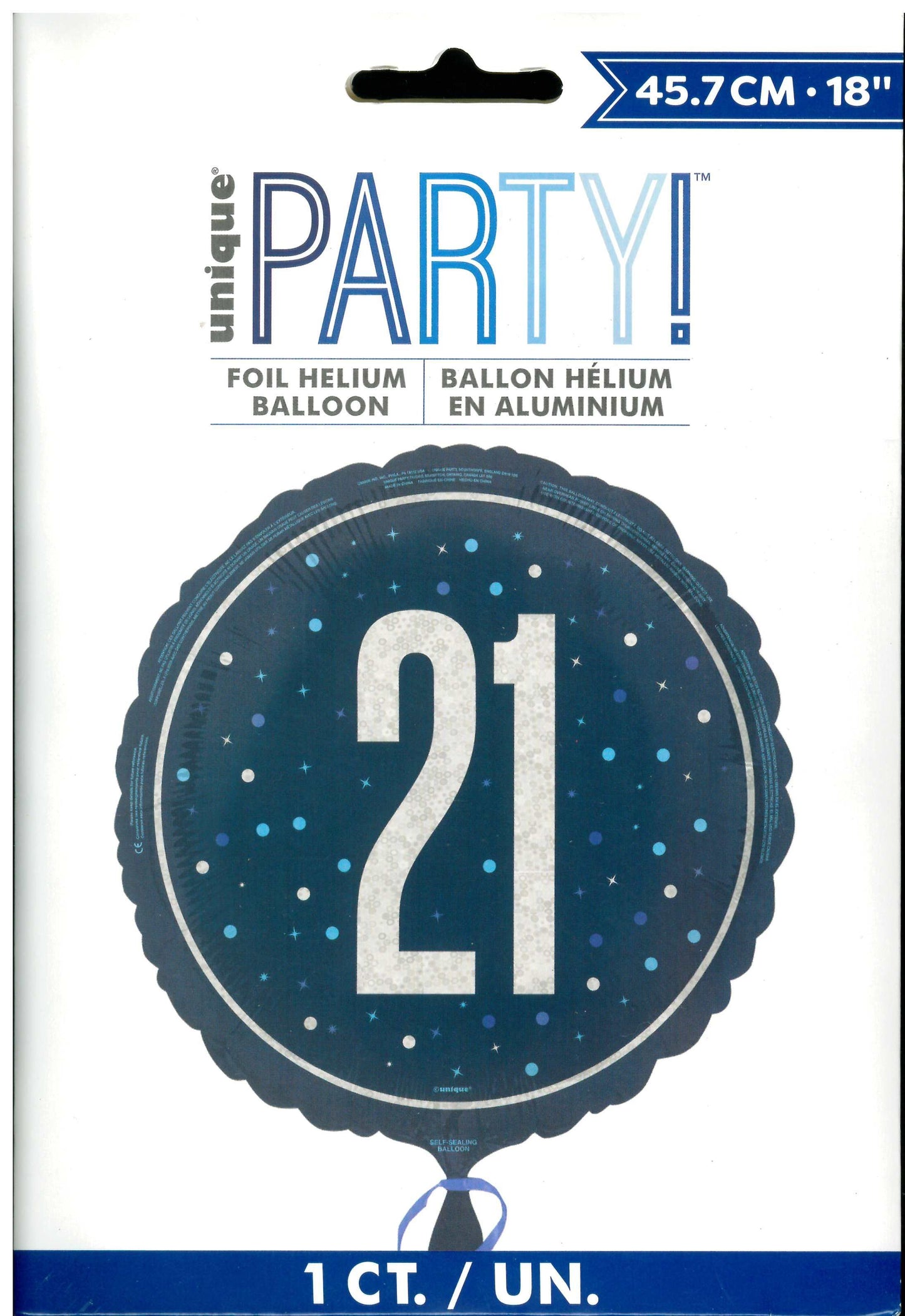 UNIQUE GLITZ BLUE NUMBER 21 ROUND FOIL BALLOON 18". UNI88087 \\\KD32754