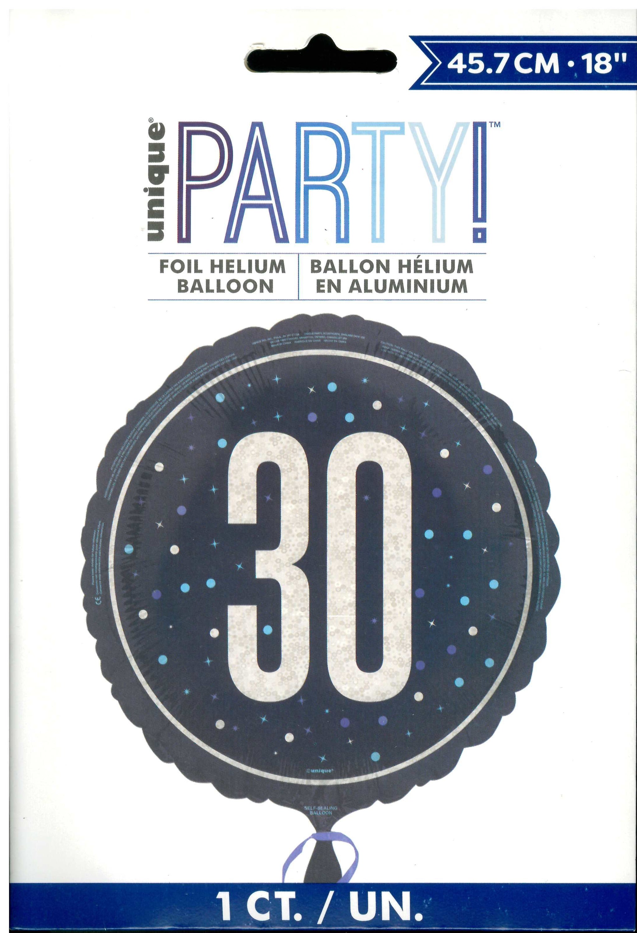 UNIQUE GLITZ BLUE NUMBER 30 ROUND FOIL BALLOON 18". UNI88088 \\\KD32755