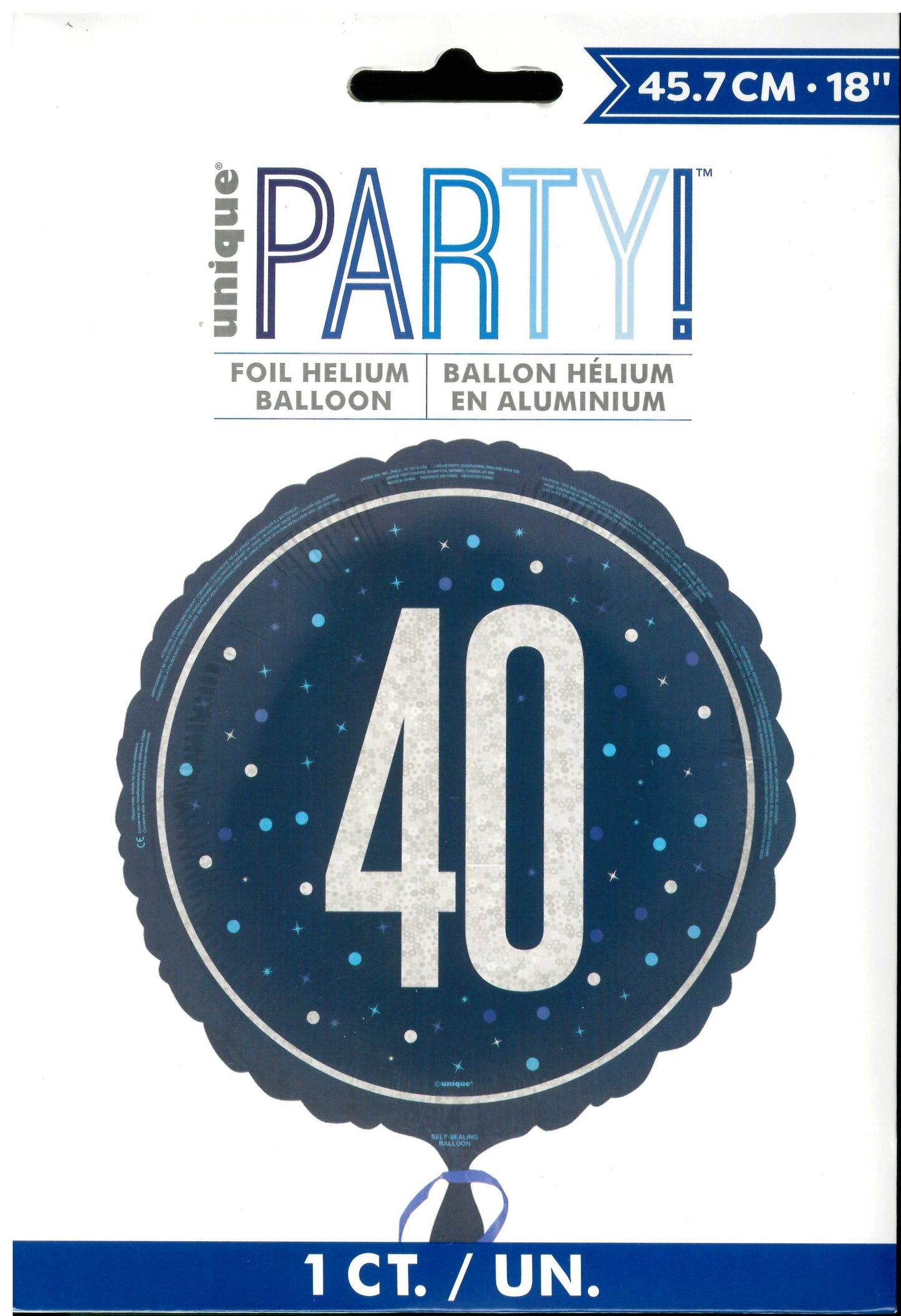 UNIQUE GLITZ BLUE NUMBER 40 ROUND FOIL BALLOON 18". UNI88089 \\\KD32756
