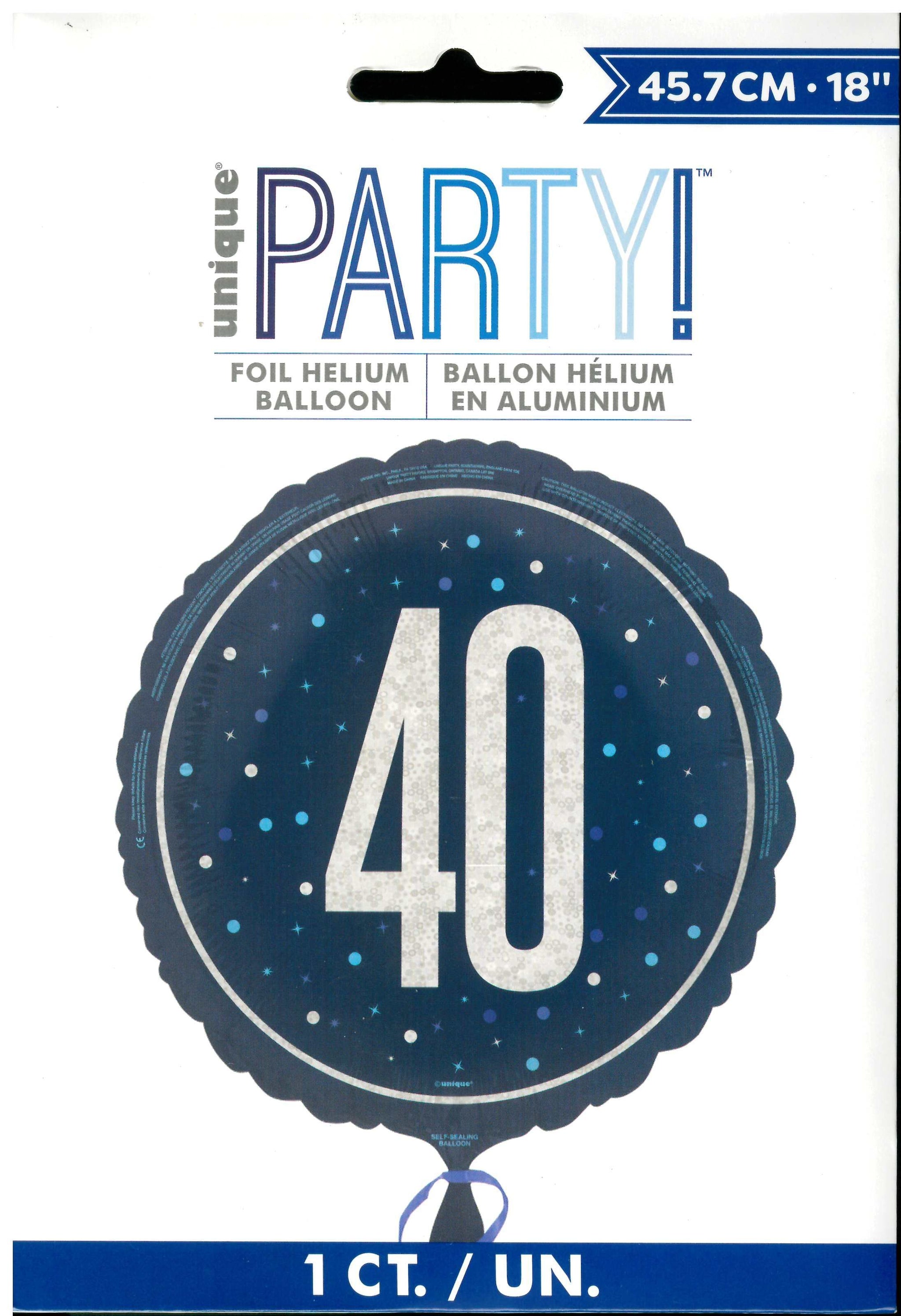 UNIQUE GLITZ BLUE NUMBER 40 ROUND FOIL BALLOON 18". UNI88089 \\\KD32756
