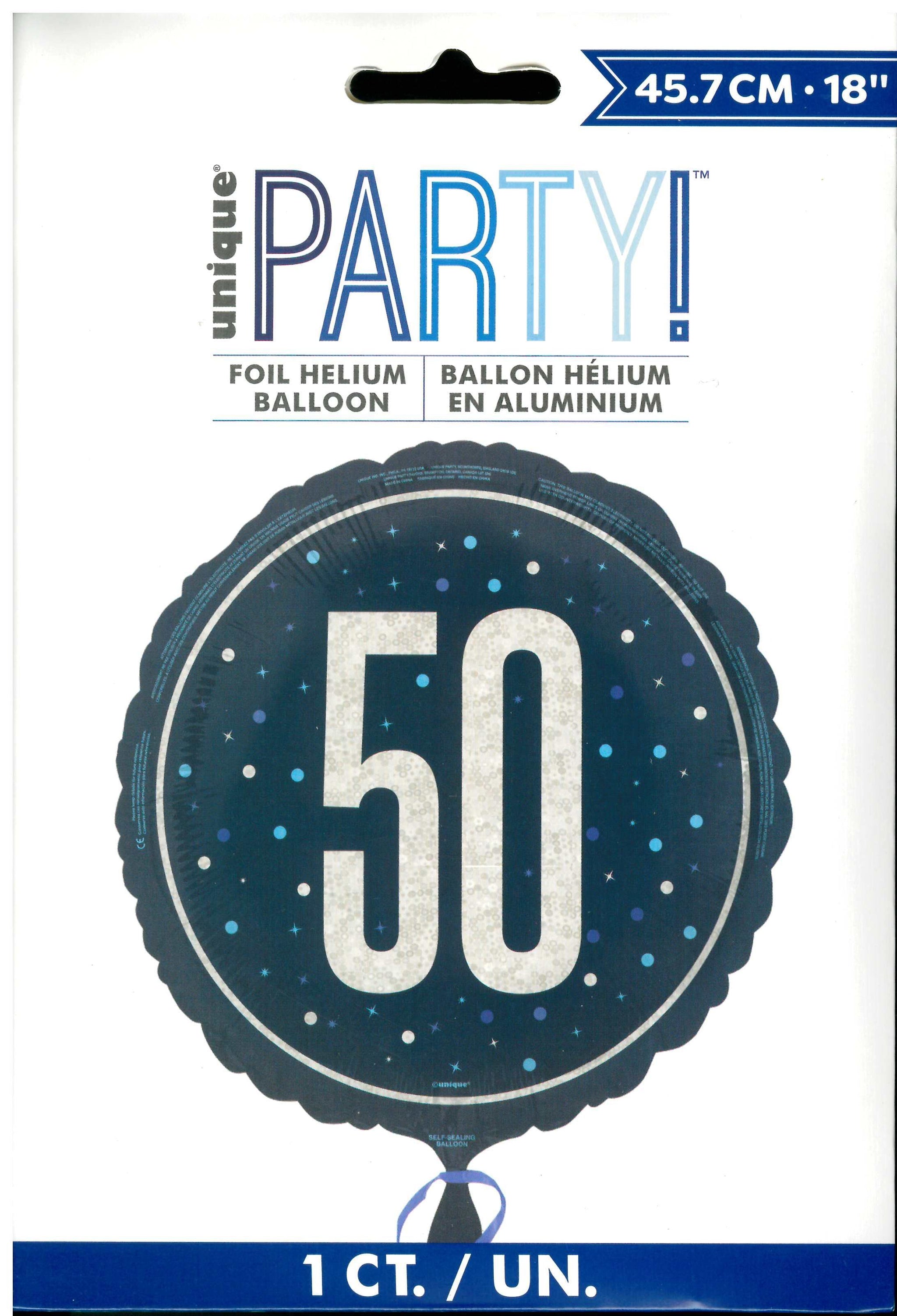 UNIQUE GLITZ BLUE NUMBER 50 ROUND FOIL BALLOON 18". UNI88090 \\\KD32757