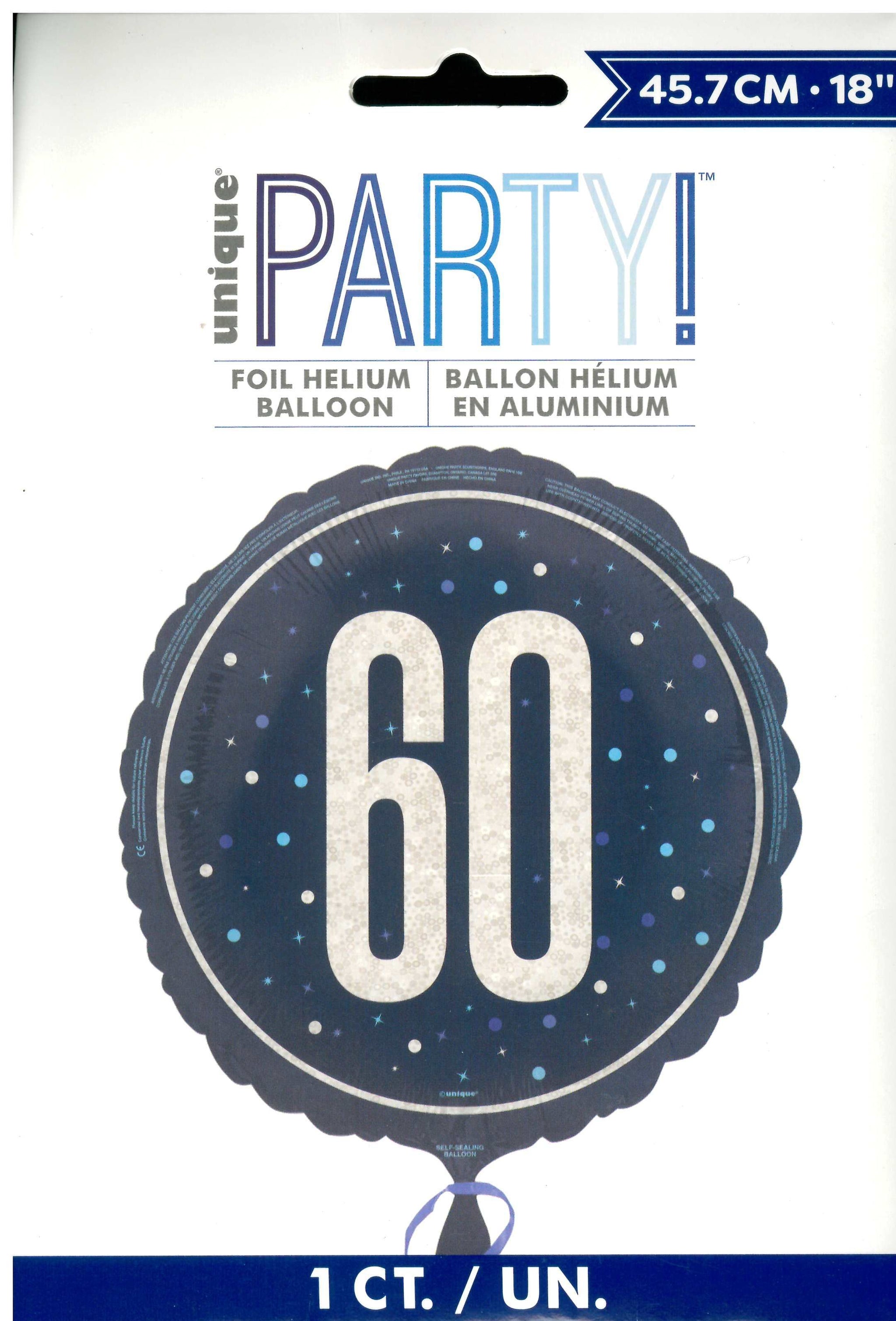 UNIQUE GLITZ BLUE NUMBER 60 ROUND FOIL BALLOON 18". UNI88091 \\\KD32758