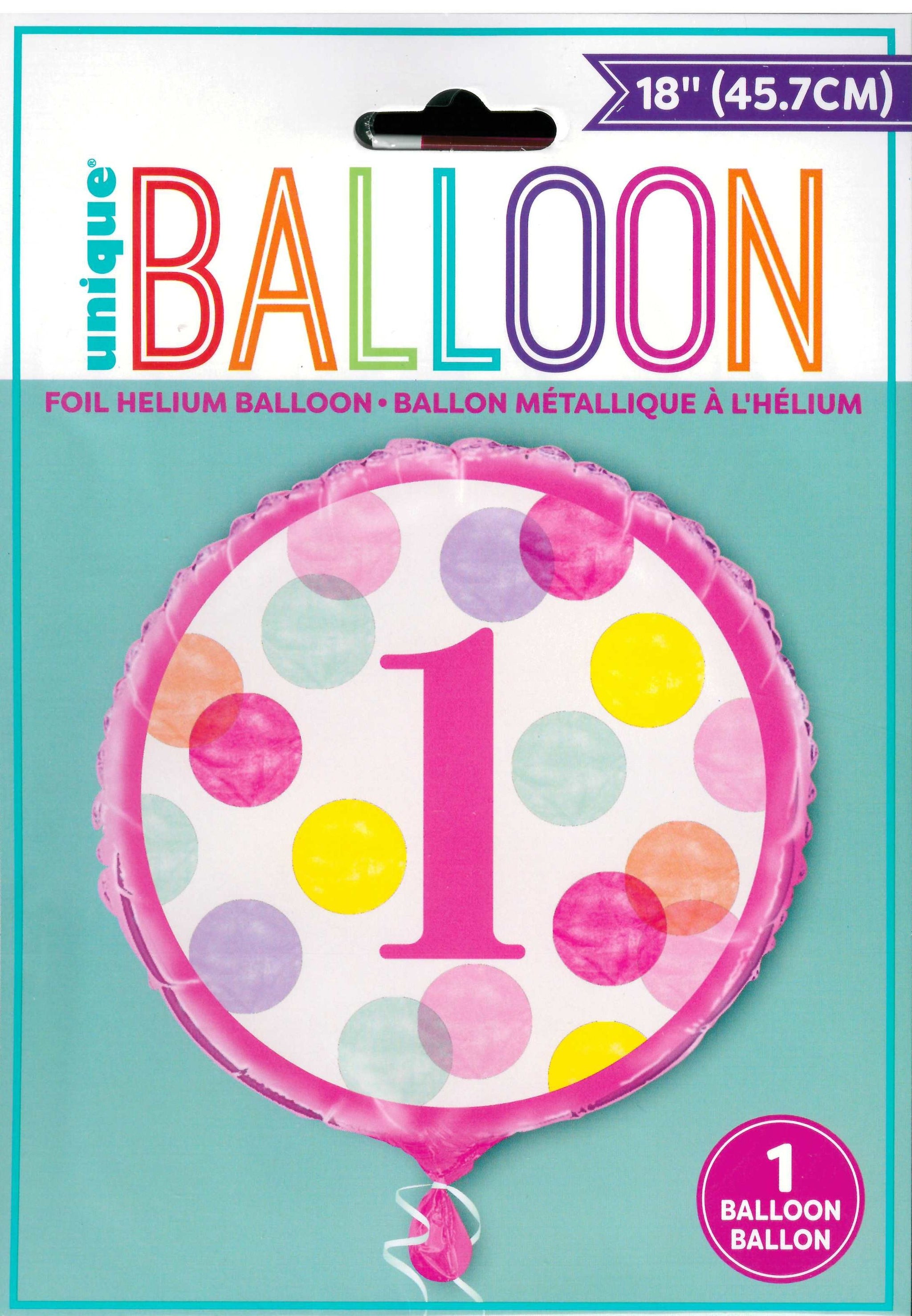 UNIQUE PINK DOTS NUMBER 1 ROUND FOIL BALLOON 18". UNI73297 \\\KD32759