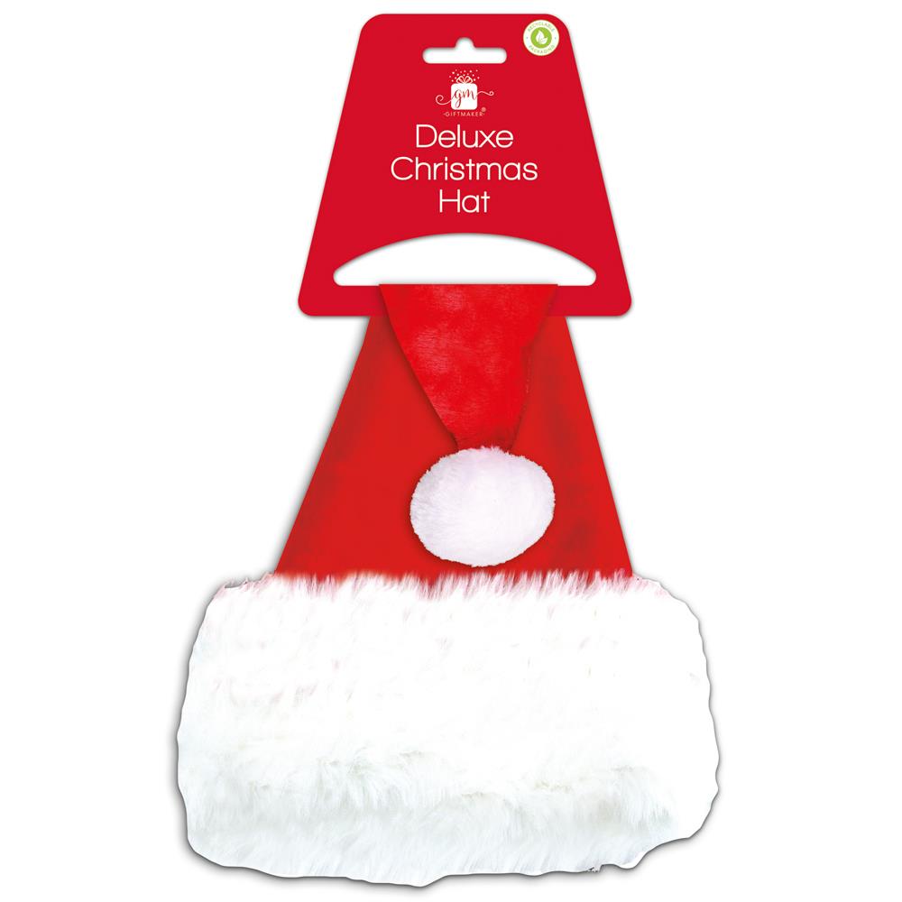 GIFTMAKER DELUXE CHRISTMAS SANTA HAT WITH FURRY TRIM 41CM. XSHDEX/1 \\\KD32772
