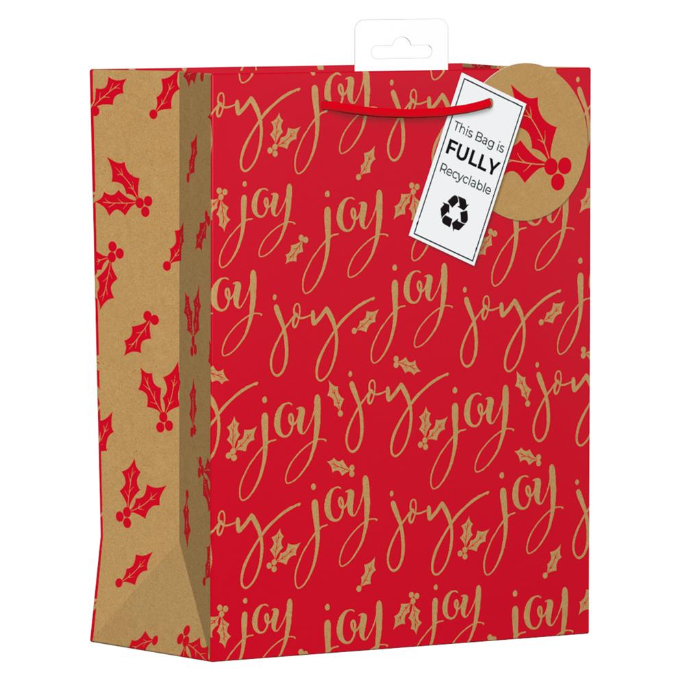 GIFTMAKER RED KRAFT TEXT MEDIUM GIFT BAG 20 X30 CM \\\KD32774