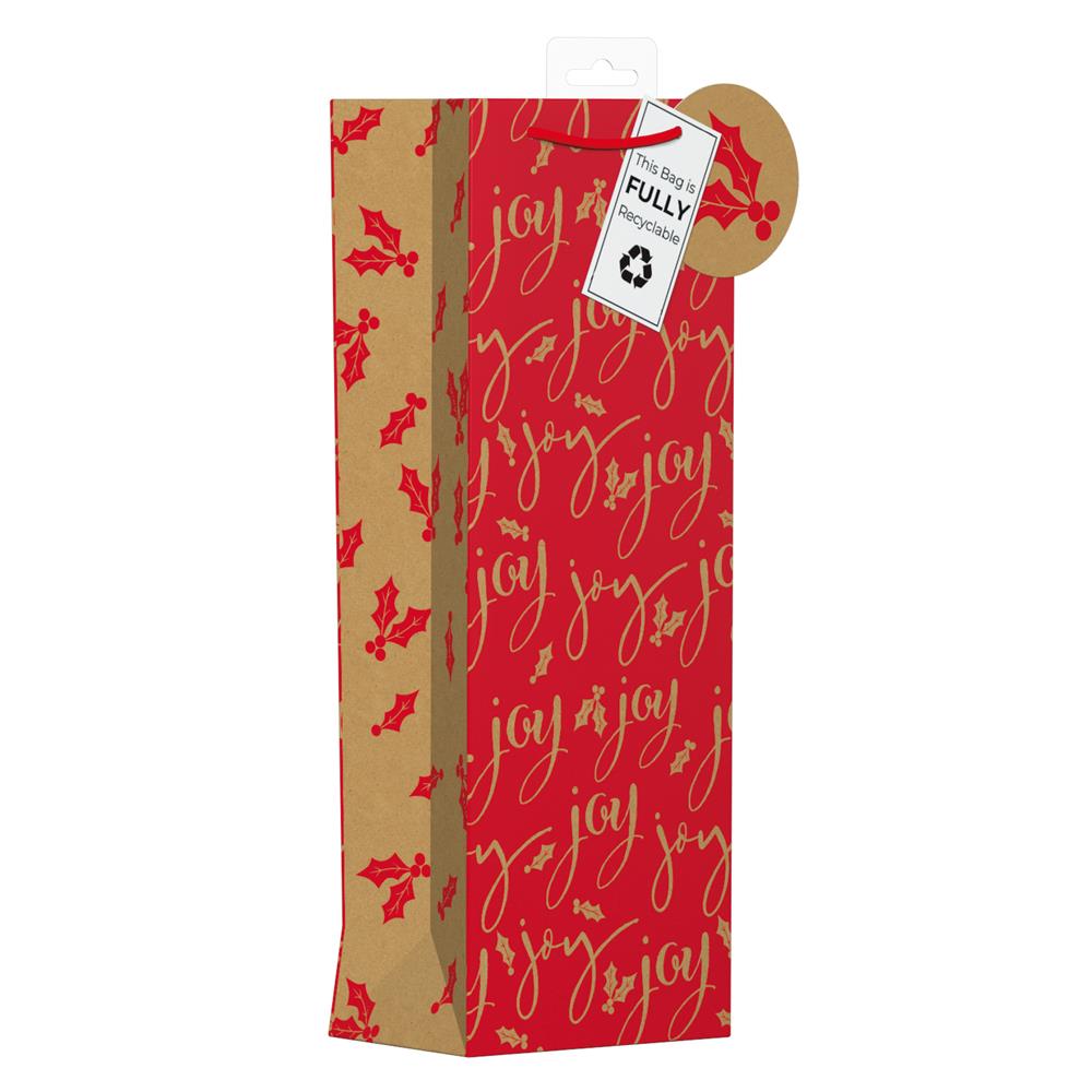 GIFTMAKER RED KRAFT TEXT BOTTLE GIFT BAG 40 X12 CM \\\KD32777