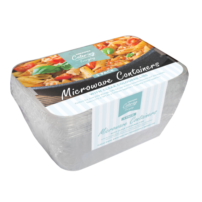 KINGFISHER REUSABLE MICROWAVE FOOD CONTAINER WITH LIDS 650ML 5/PK. MICROC \\\KD32789