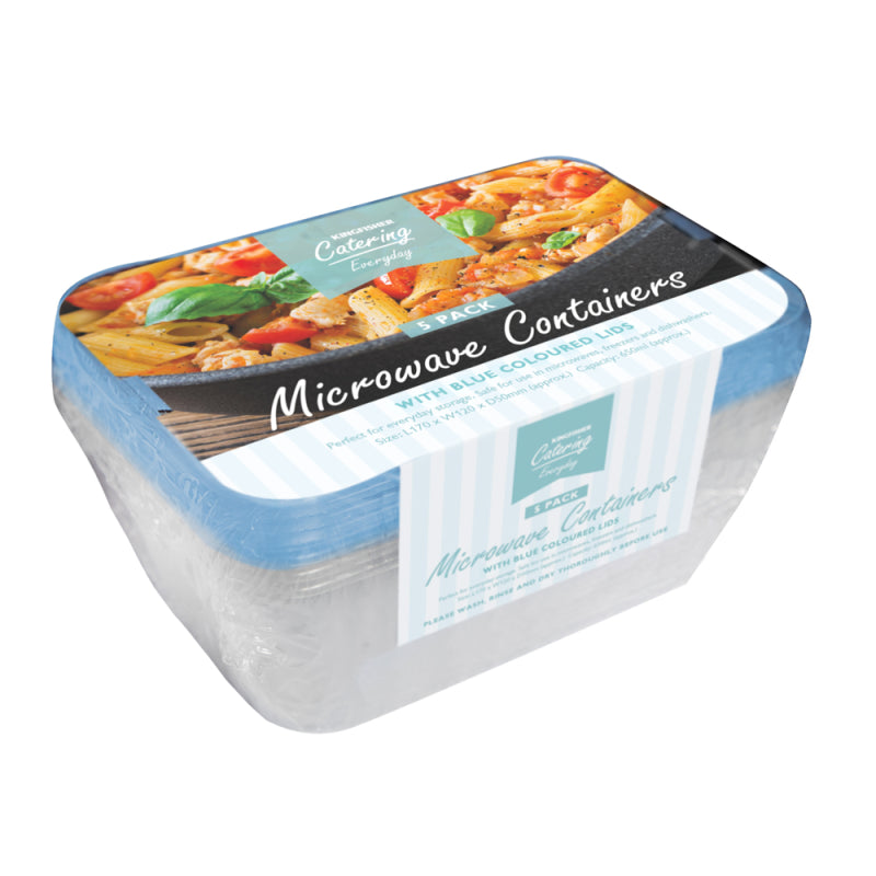KINGFISHER REUSABLE MICROWAVE FOOD CONTAINER WITH BLUE LIDS 650ML 5/PK. KCMFC \\\KD32790