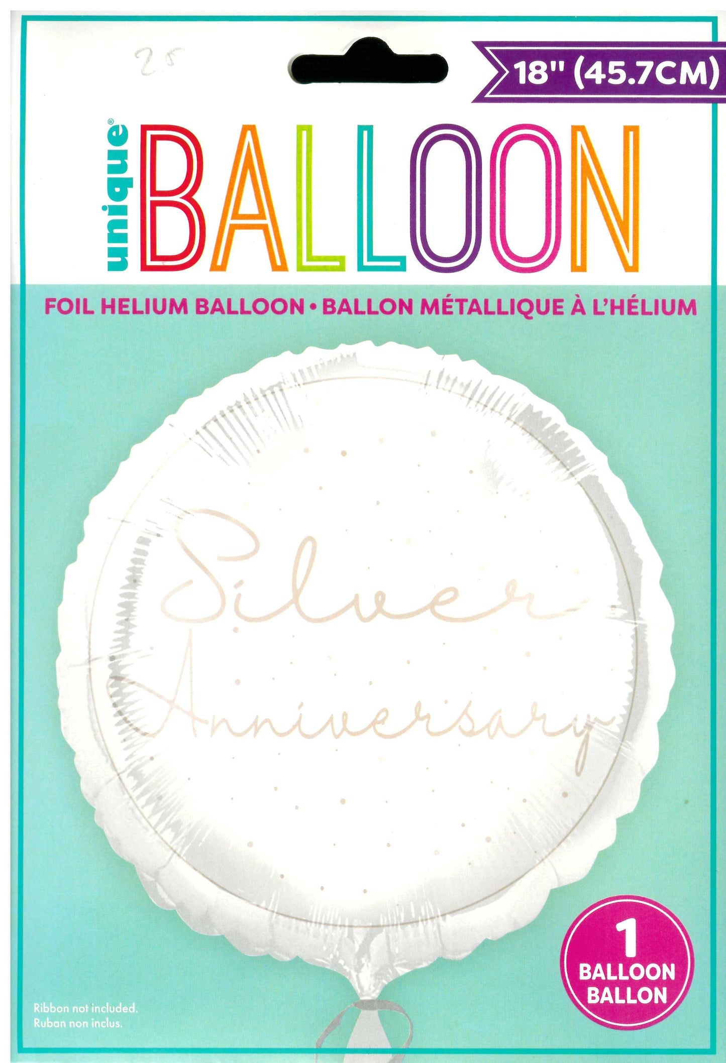 UNIQUE SILVER ANNIVERSARY ROUND FOIL BALLOON 18". UNI85868 \\\KD32798