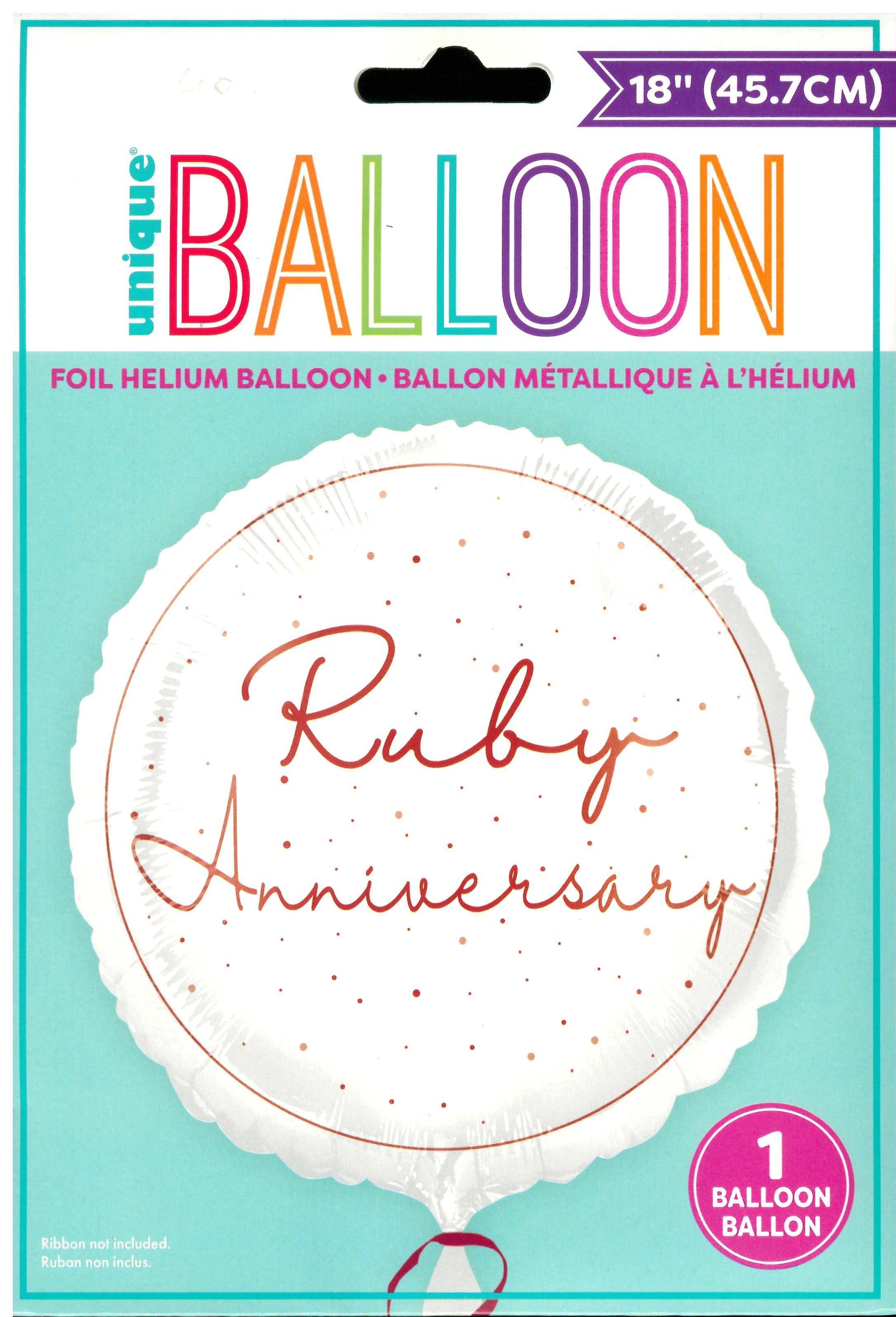 UNIQUE RUBY ANNIVERSARY ROUND FOIL BALLOON 18". UNI85869 \\\KD32799