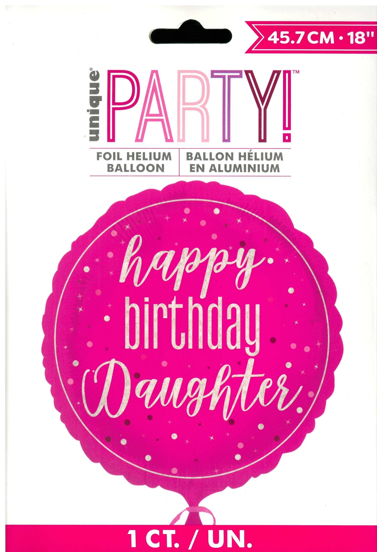 UNIQUE HAPPY BIRTHDAY DAUGHTER PINK DOT ROUND FOIL BALLOON 18". UNI81985 \\\KD32806