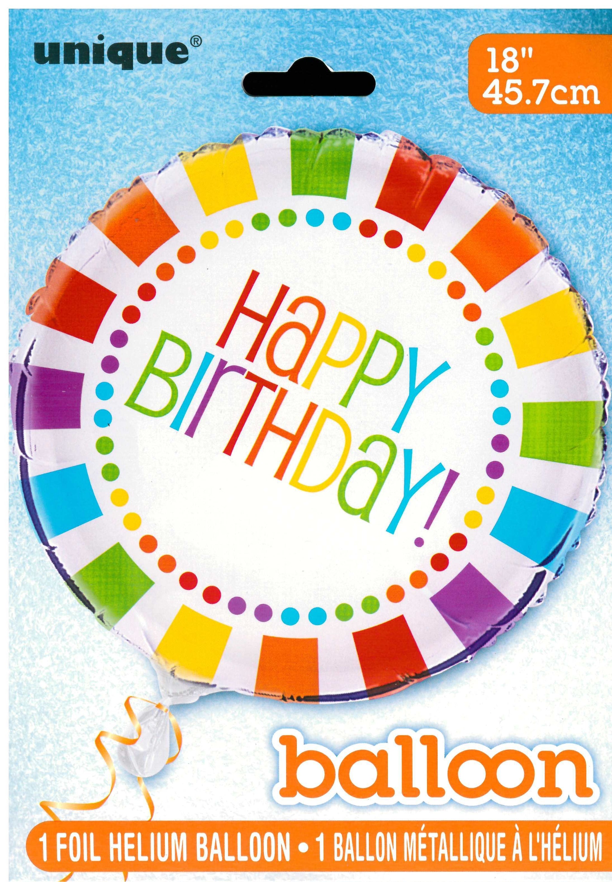 UNIQUE RAINBOW  HAPPY BIRTHDAY ROUND FOIL BALLOON 18". UNI47127 \\\KD32811