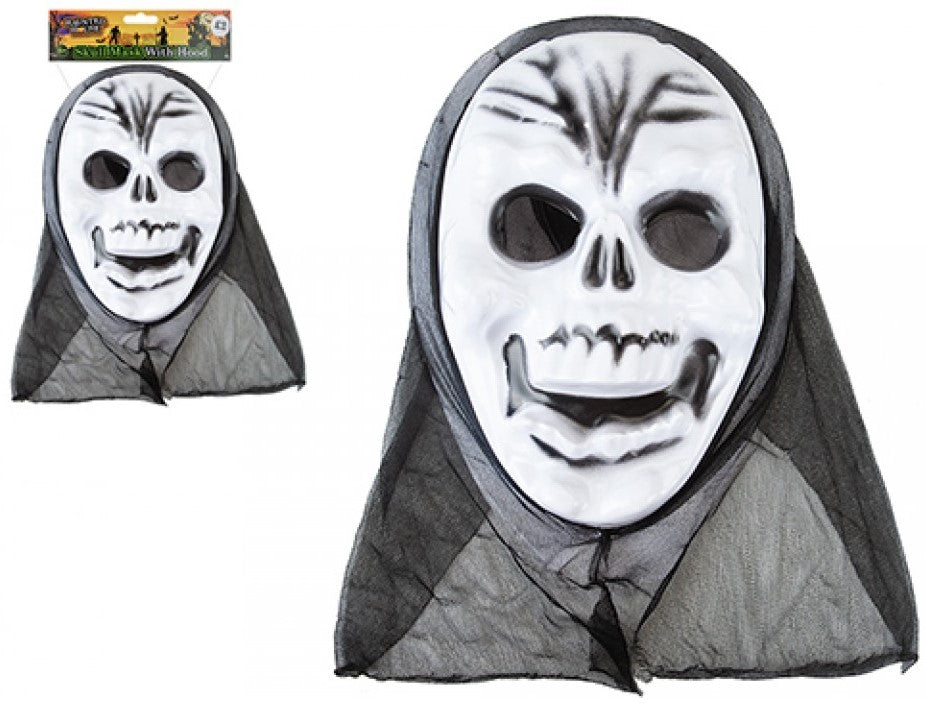 HAUNTED HOUSE HALLOWEEN WHITE SKULL MASK WITH HOOD. PI973137 \\\KD32814