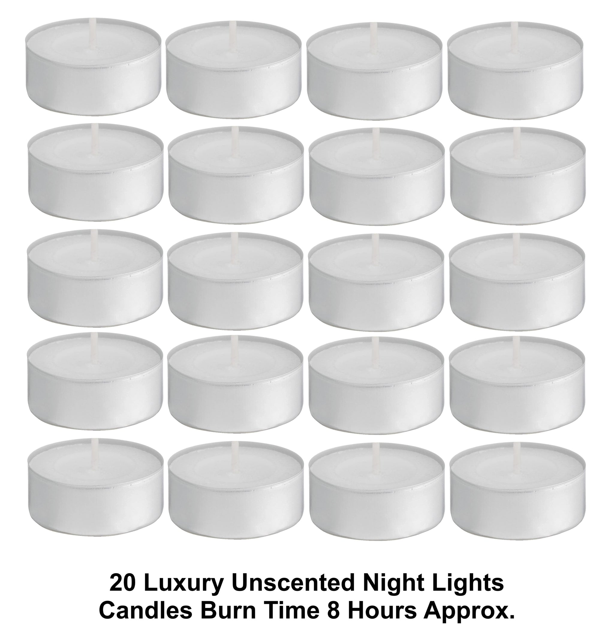 BALTUS UNSCENTED WAX TEALIGHTS CANDLES 8 HOUR BURN TIME 20/PK. PEV020-20 \\\KD32837
